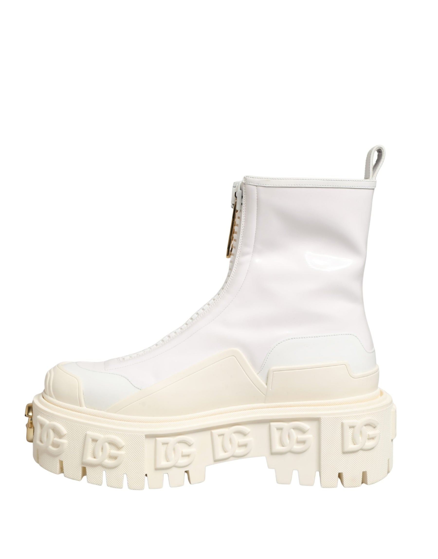 Dolce & Gabbana White Leather Rubber Logo Ankle Boots Shoes | Regal Royce