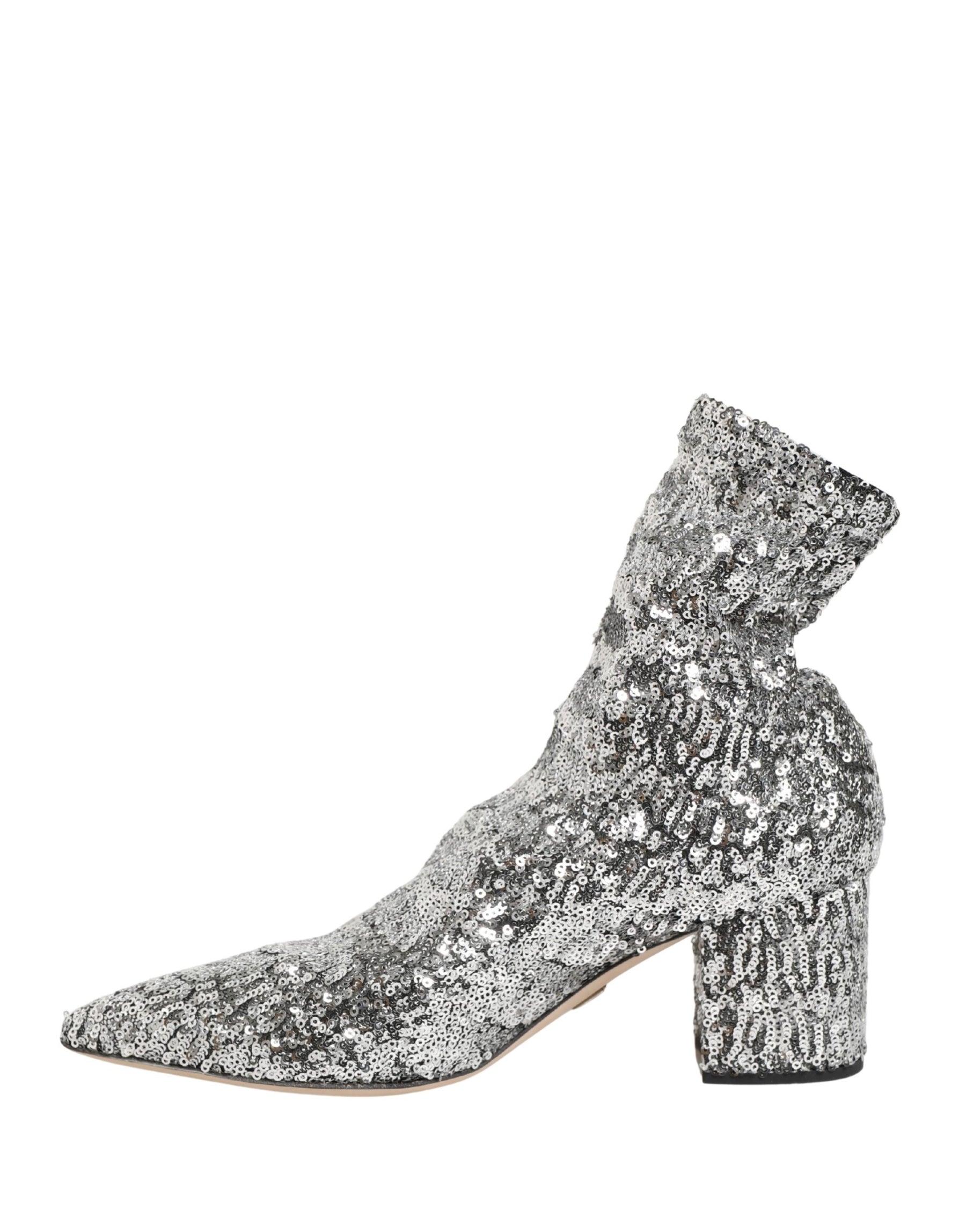Dolce & Gabbana Silver Sequined Short Boots Stretch Shoes | Regal Royce