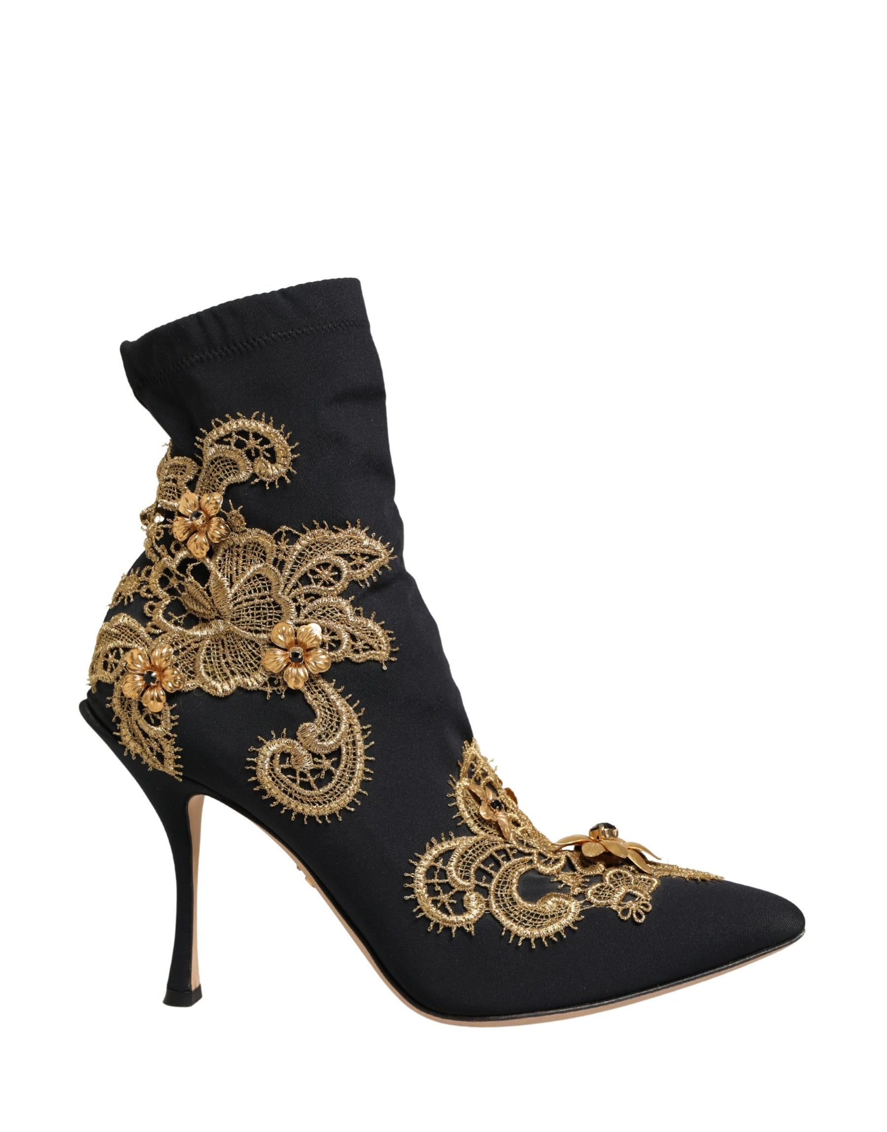 Dolce & Gabbana Black Gold Embroidery Crystal Boots Shoes | Regal Royce