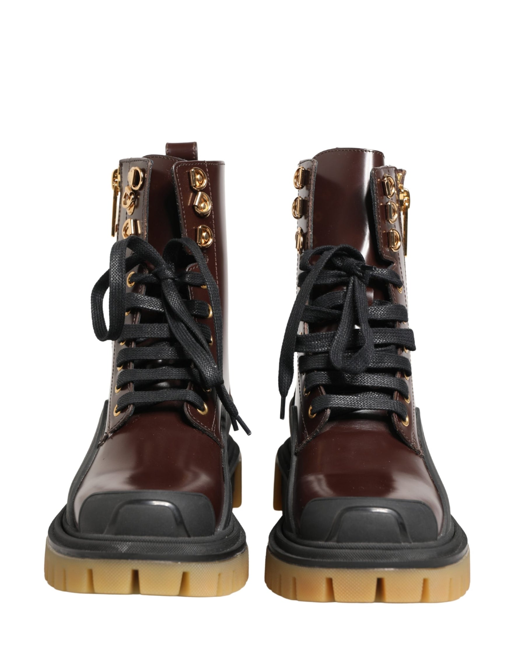 Dolce & Gabbana Maroon Leather Lace Up Biker Boots Shoes | Regal Royce