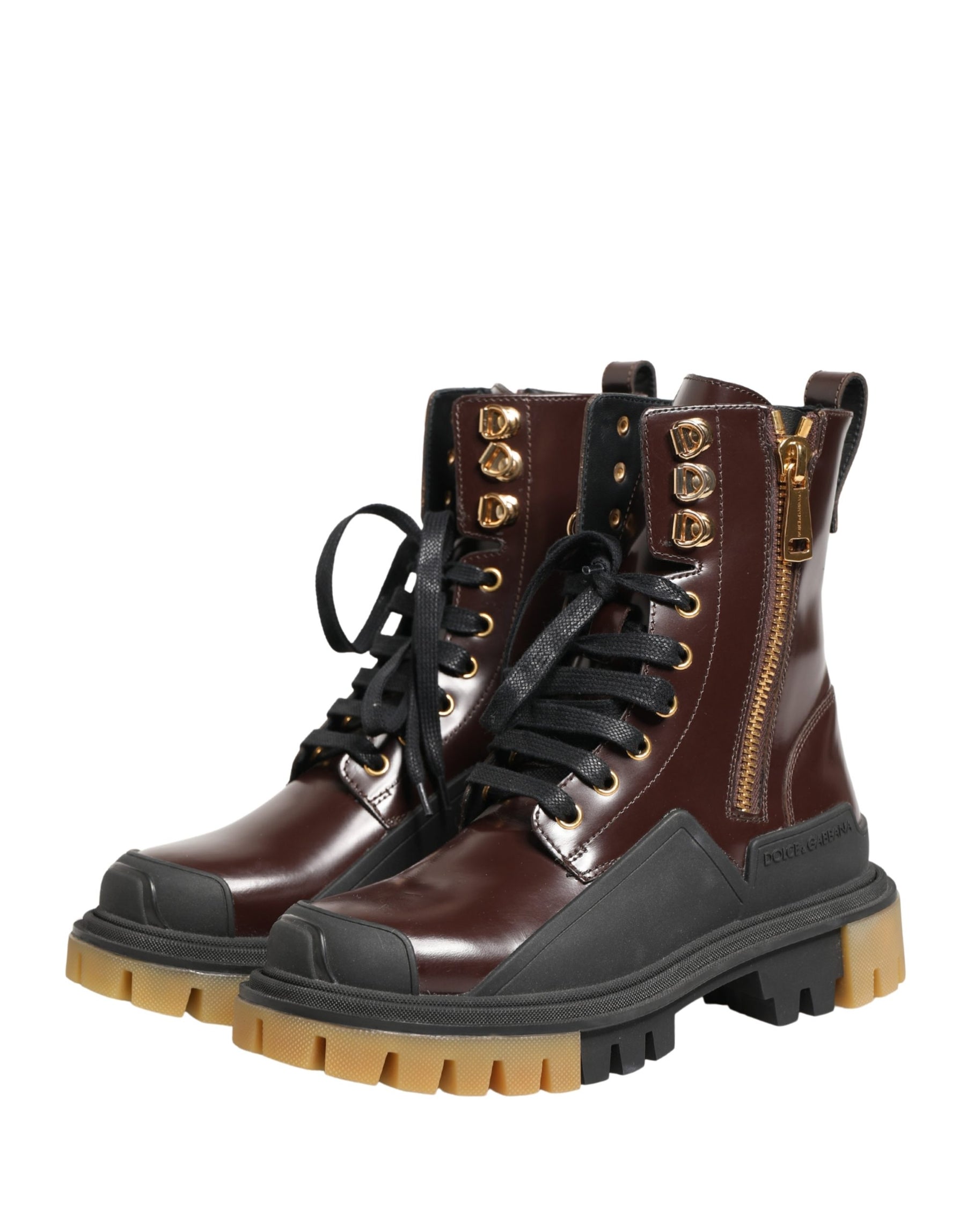 Dolce & Gabbana Maroon Leather Lace Up Biker Boots Shoes | Regal Royce
