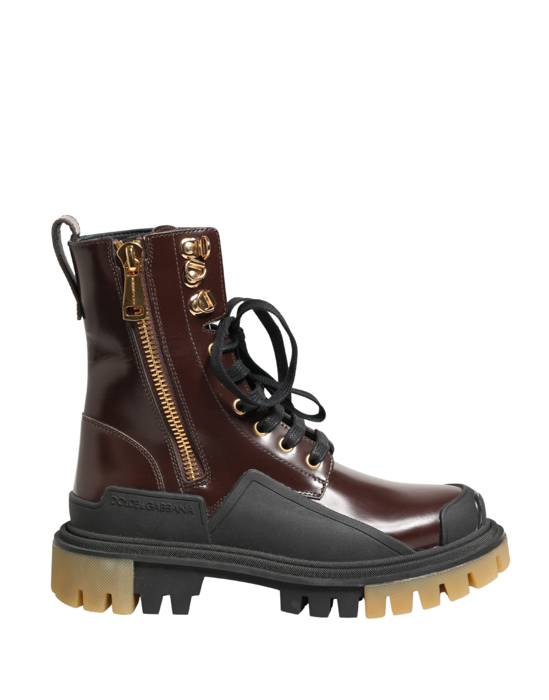 Dolce & Gabbana Maroon Leather Lace Up Biker Boots Shoes | Regal Royce