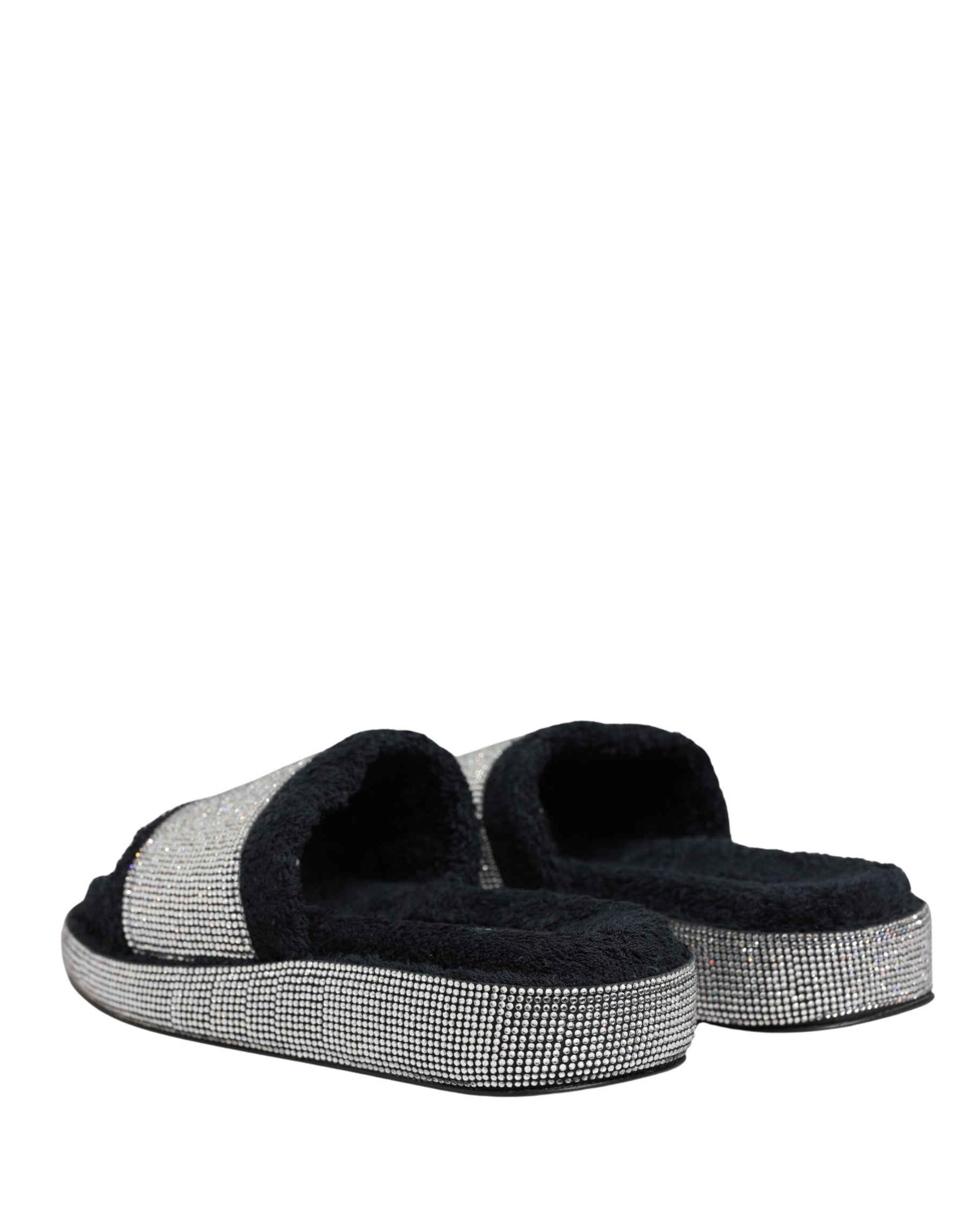 Dolce & Gabbana Black Crystal Embellished Platform Slides Shoes | Regal Royce