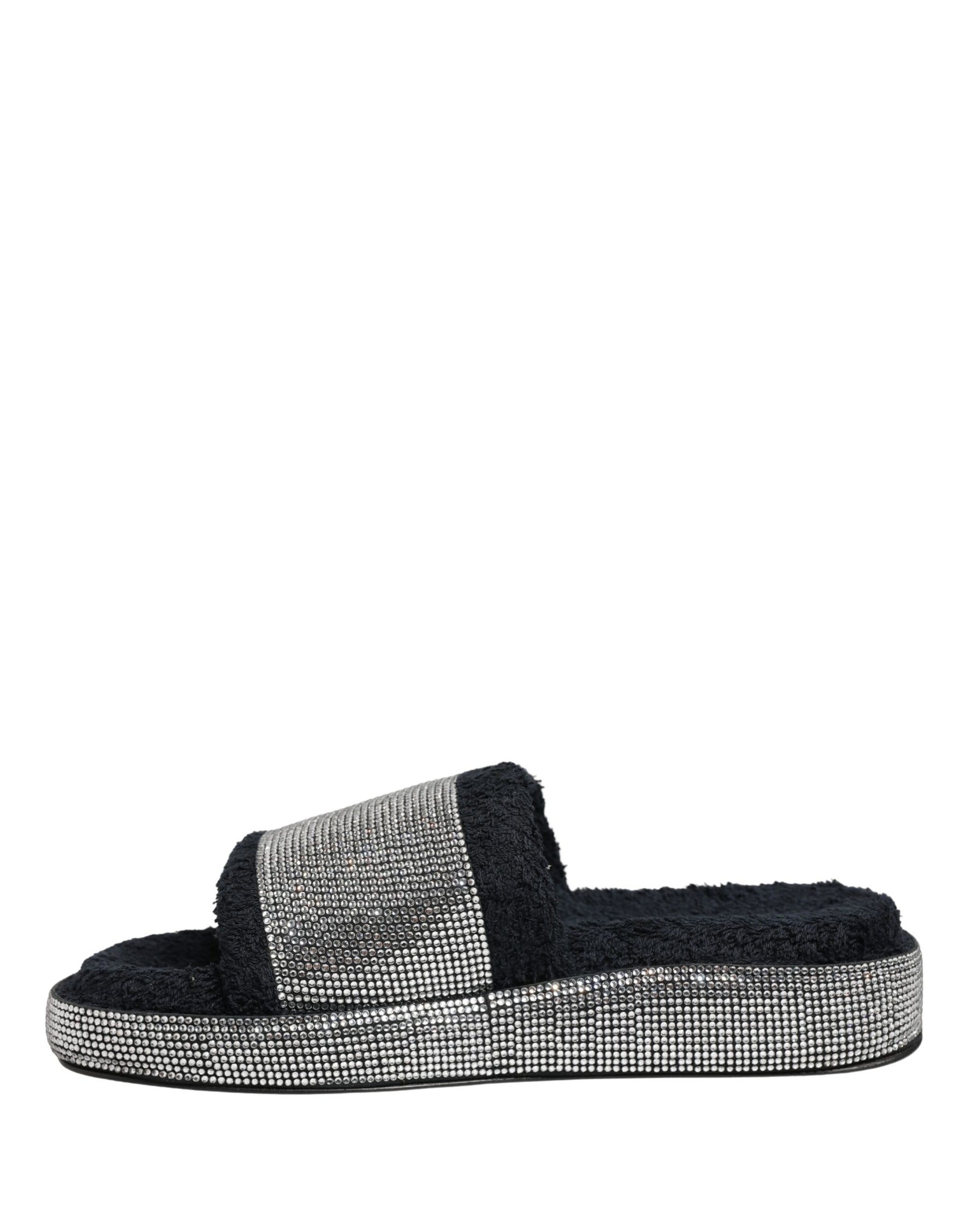 Dolce & Gabbana Black Crystal Embellished Platform Slides Shoes | Regal Royce