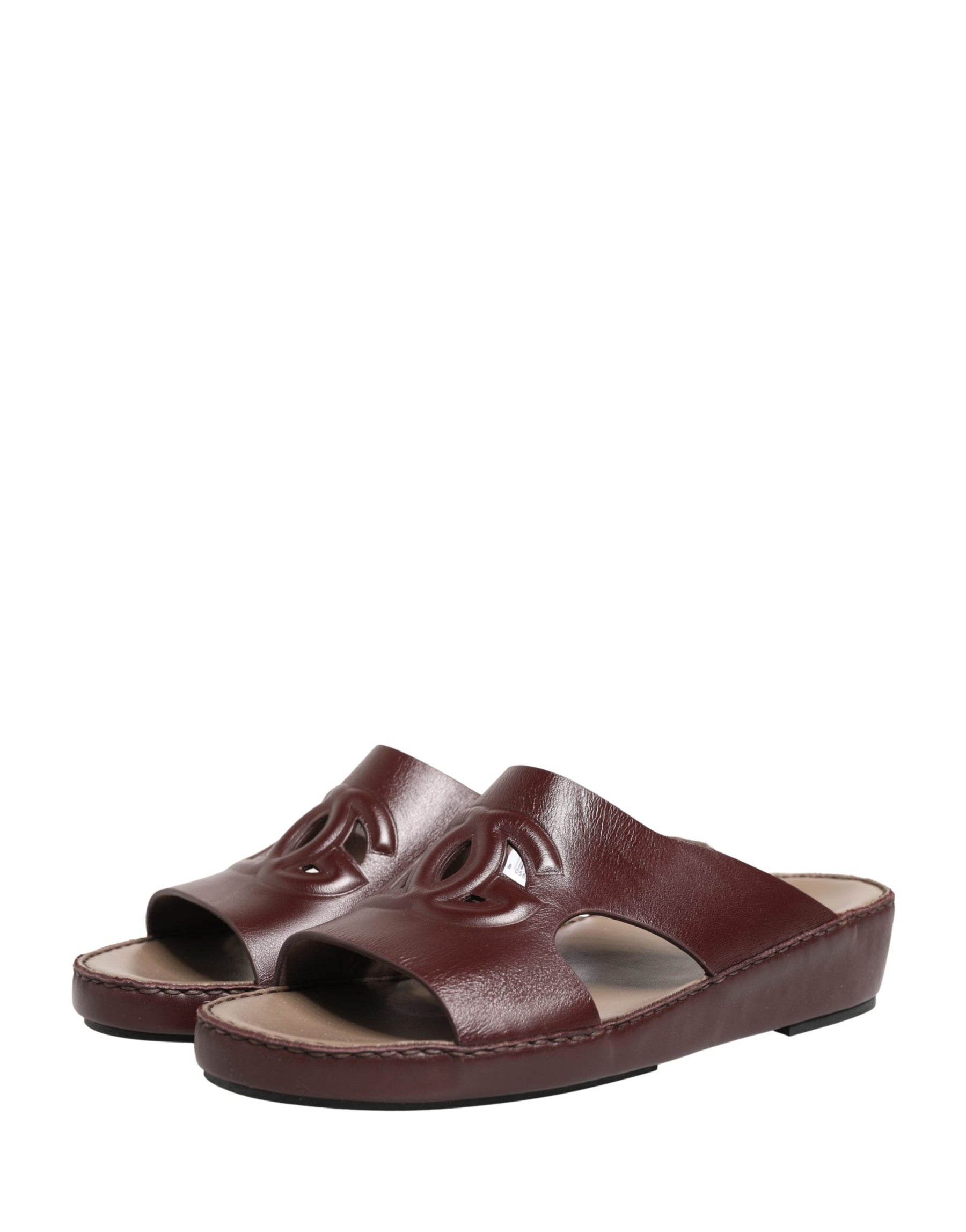 Dolce & Gabbana Maroon Leather Cutout DG Logo Sandals Shoes | Regal Royce
