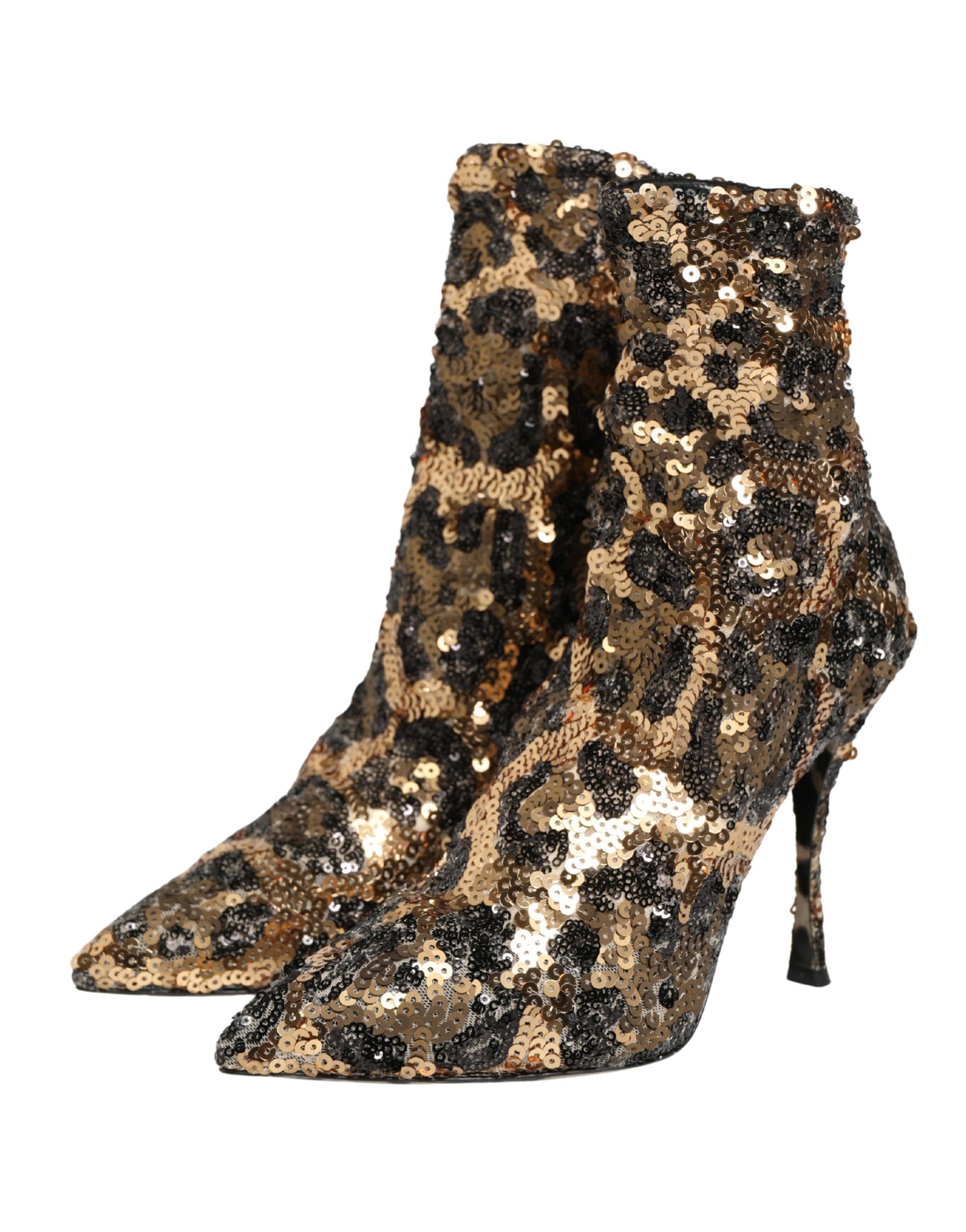 Dolce & Gabbana Gold Leopard Sequin Sock Ankle Boots Shoes | Regal Royce