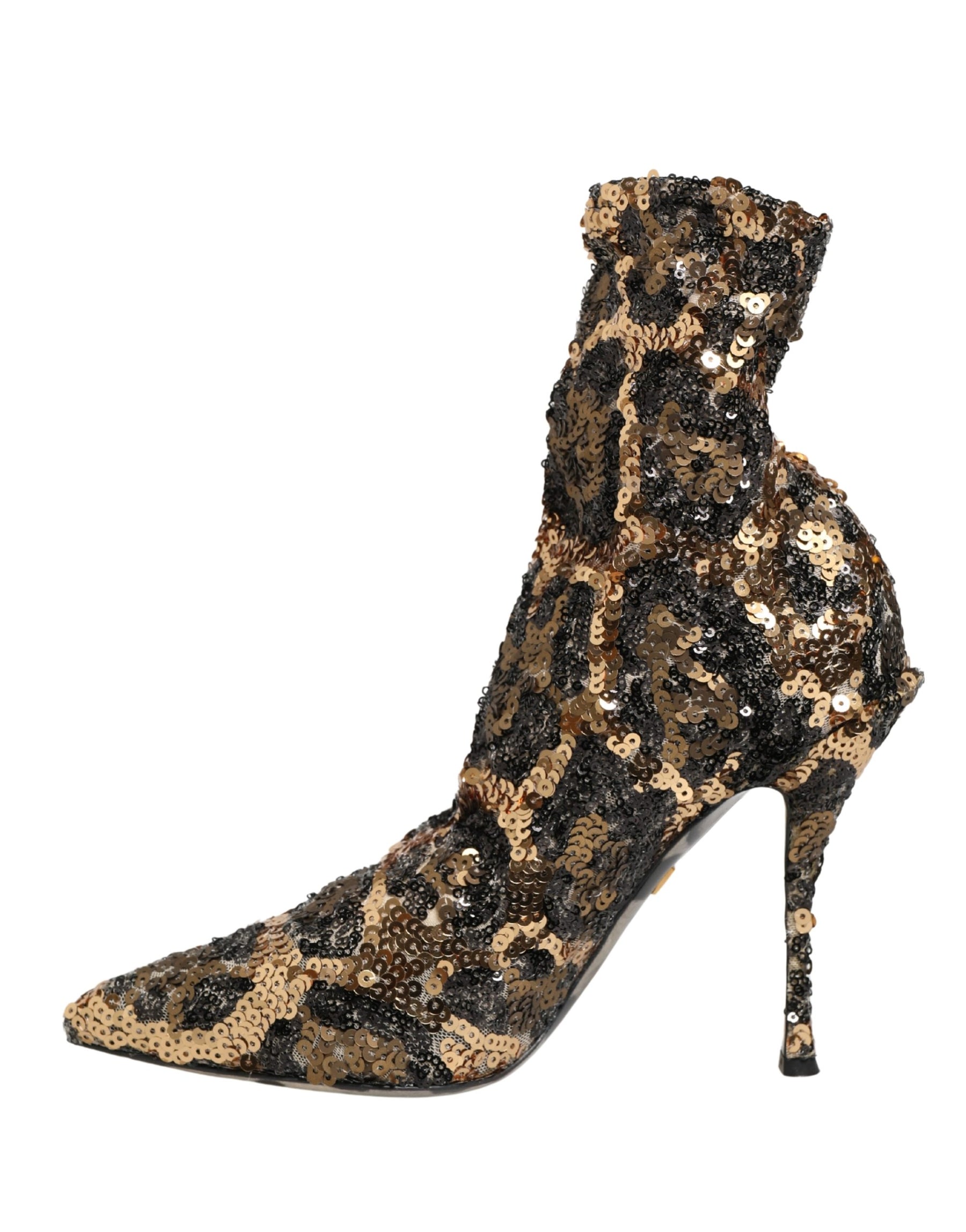 Dolce & Gabbana Gold Leopard Sequin Sock Ankle Boots Shoes | Regal Royce