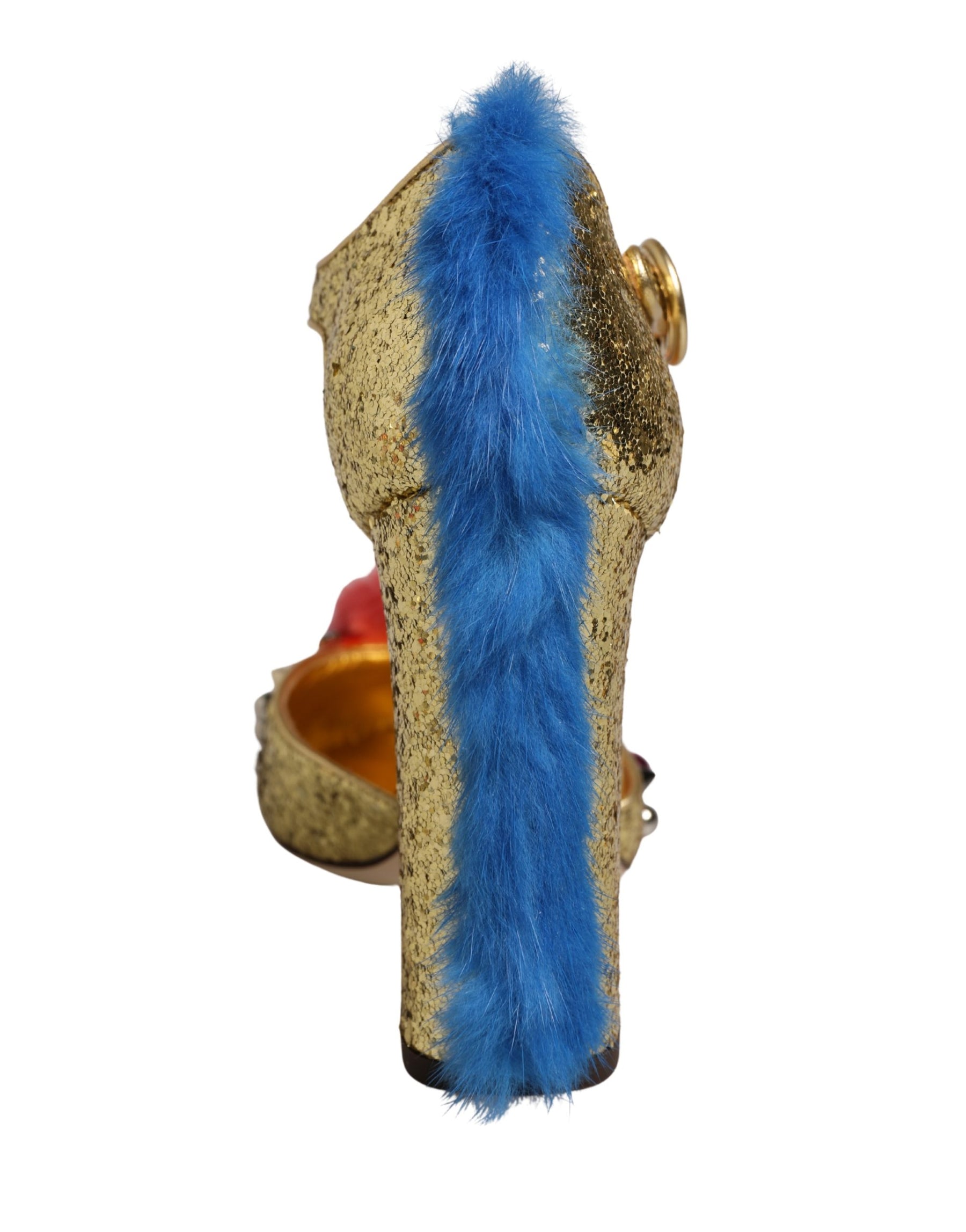 Dolce & Gabbana Gold Fur Trim Glitter T-strap Sandals Shoes | Regal Royce