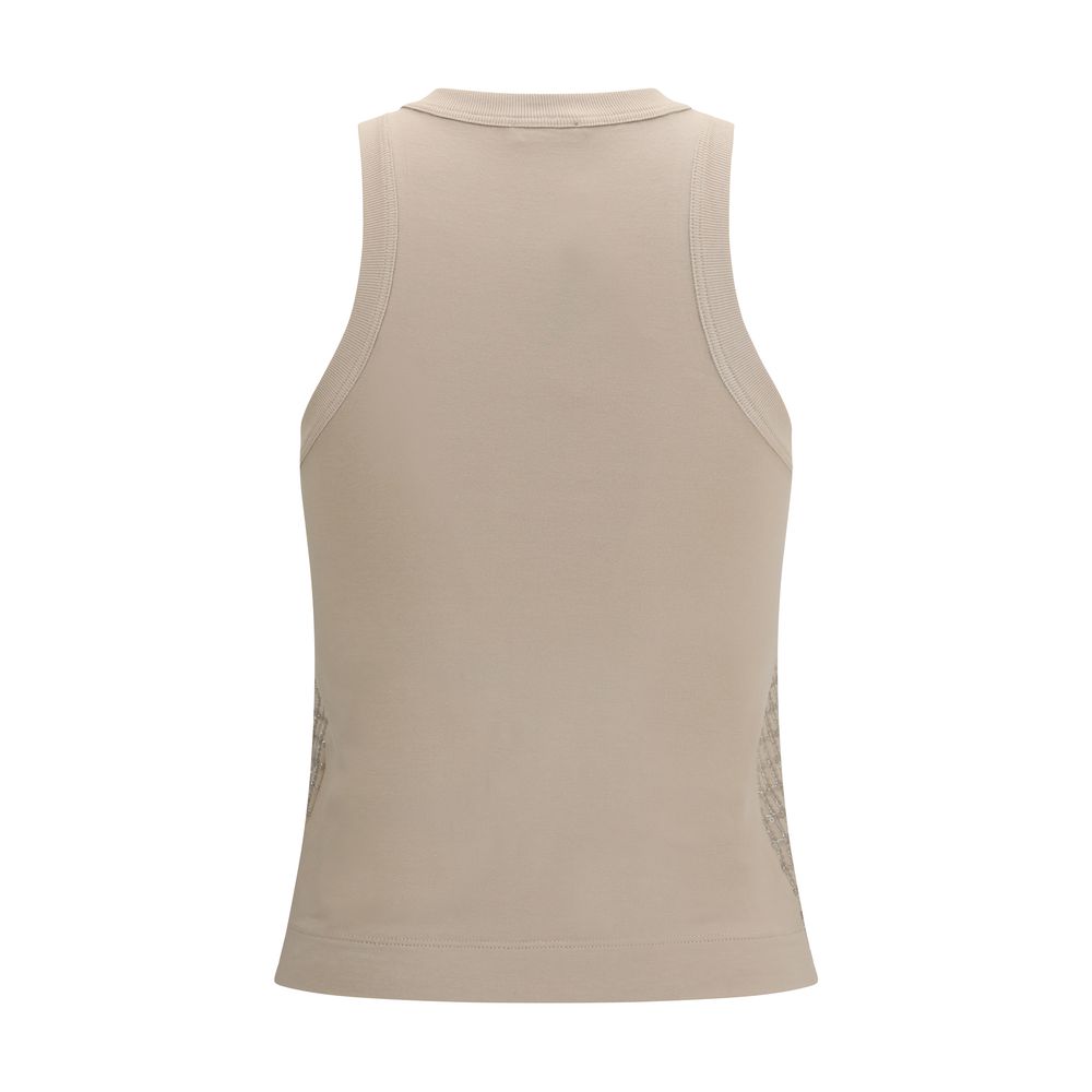 Brunello Cucinelli Beige Cotton Sleeveles T-Shirt | Regal Royce
