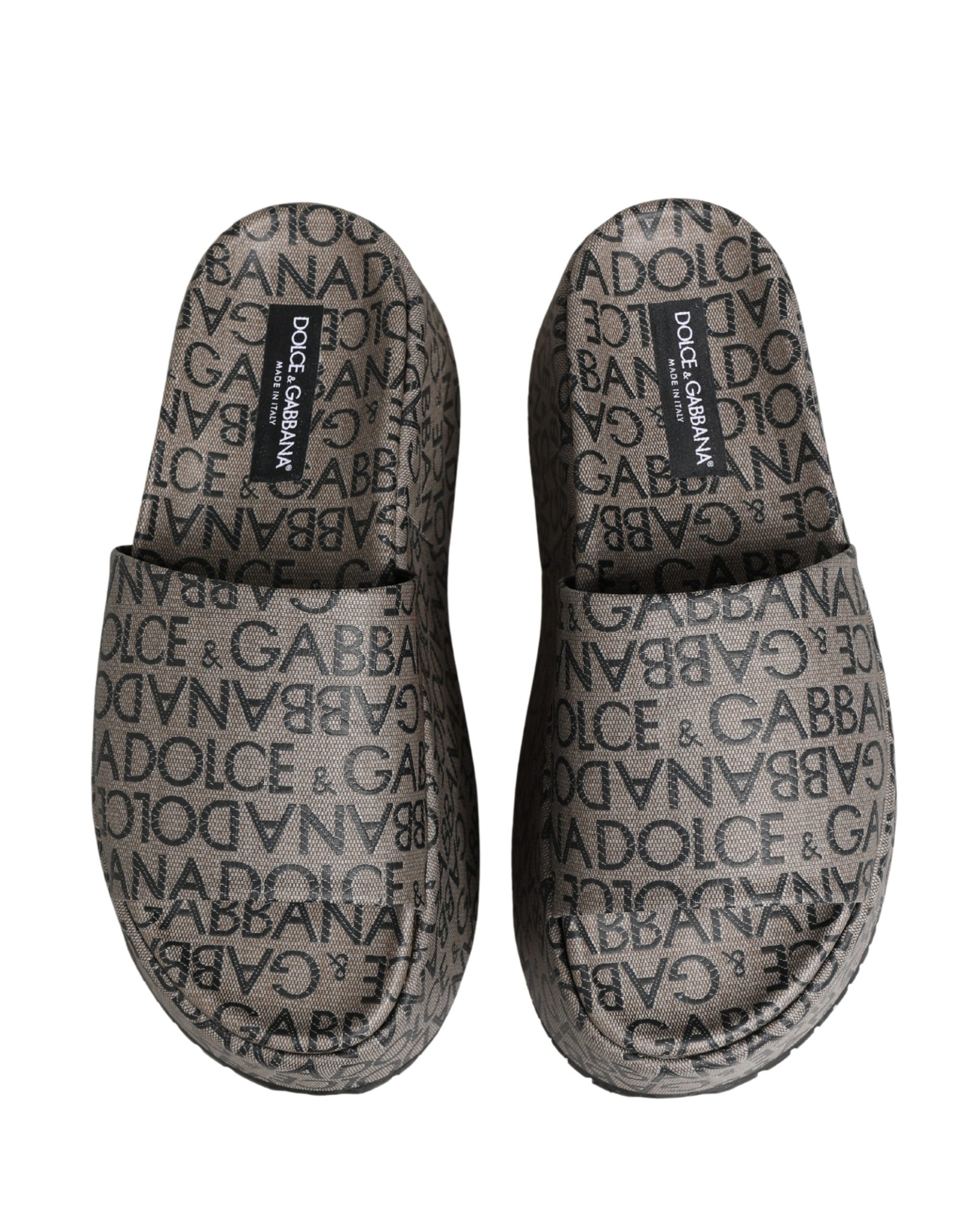 Dolce & Gabbana Gray Leather Monogram Logo Sandals Shoes | Regal Royce