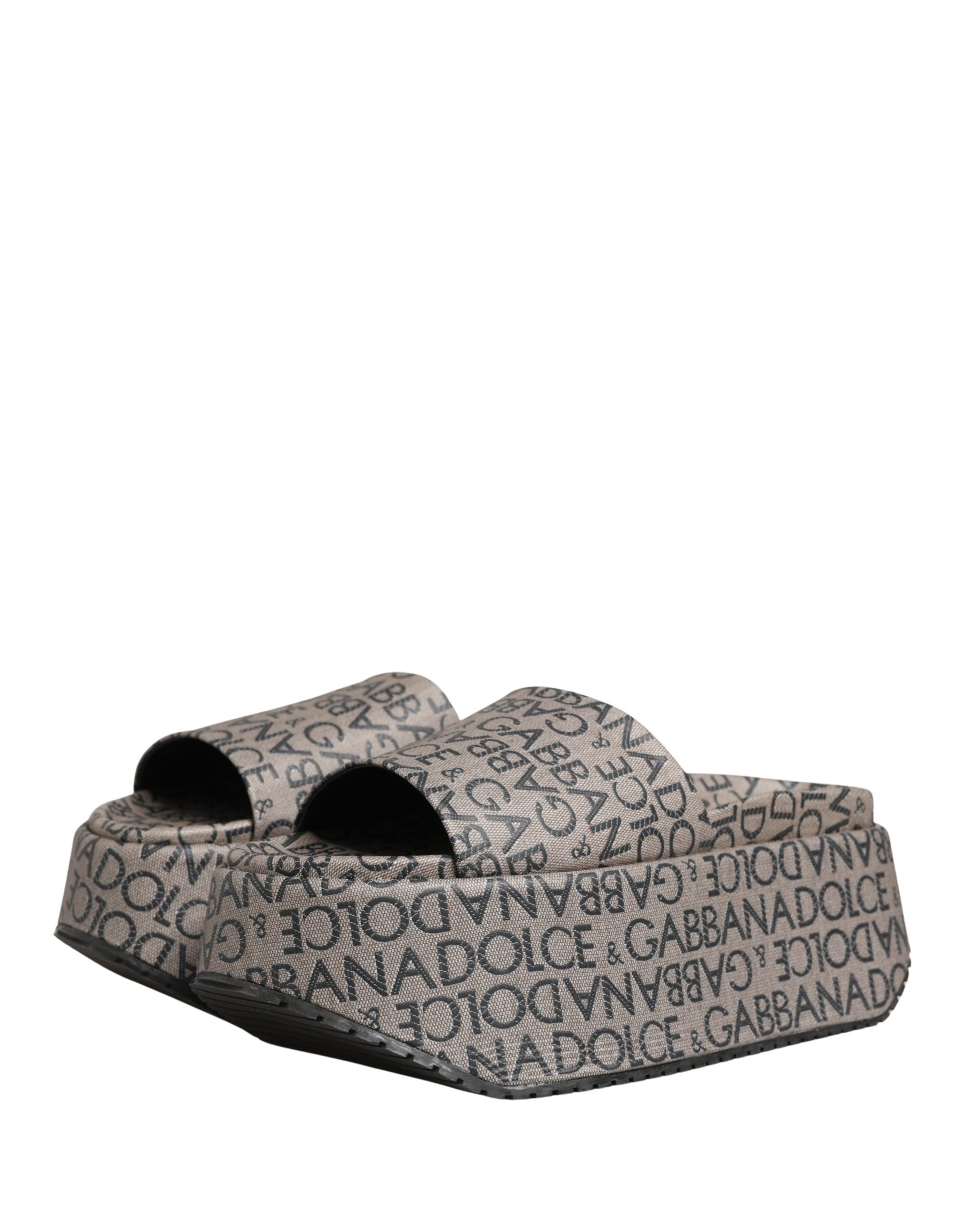 Dolce & Gabbana Gray Leather Monogram Logo Sandals Shoes | Regal Royce