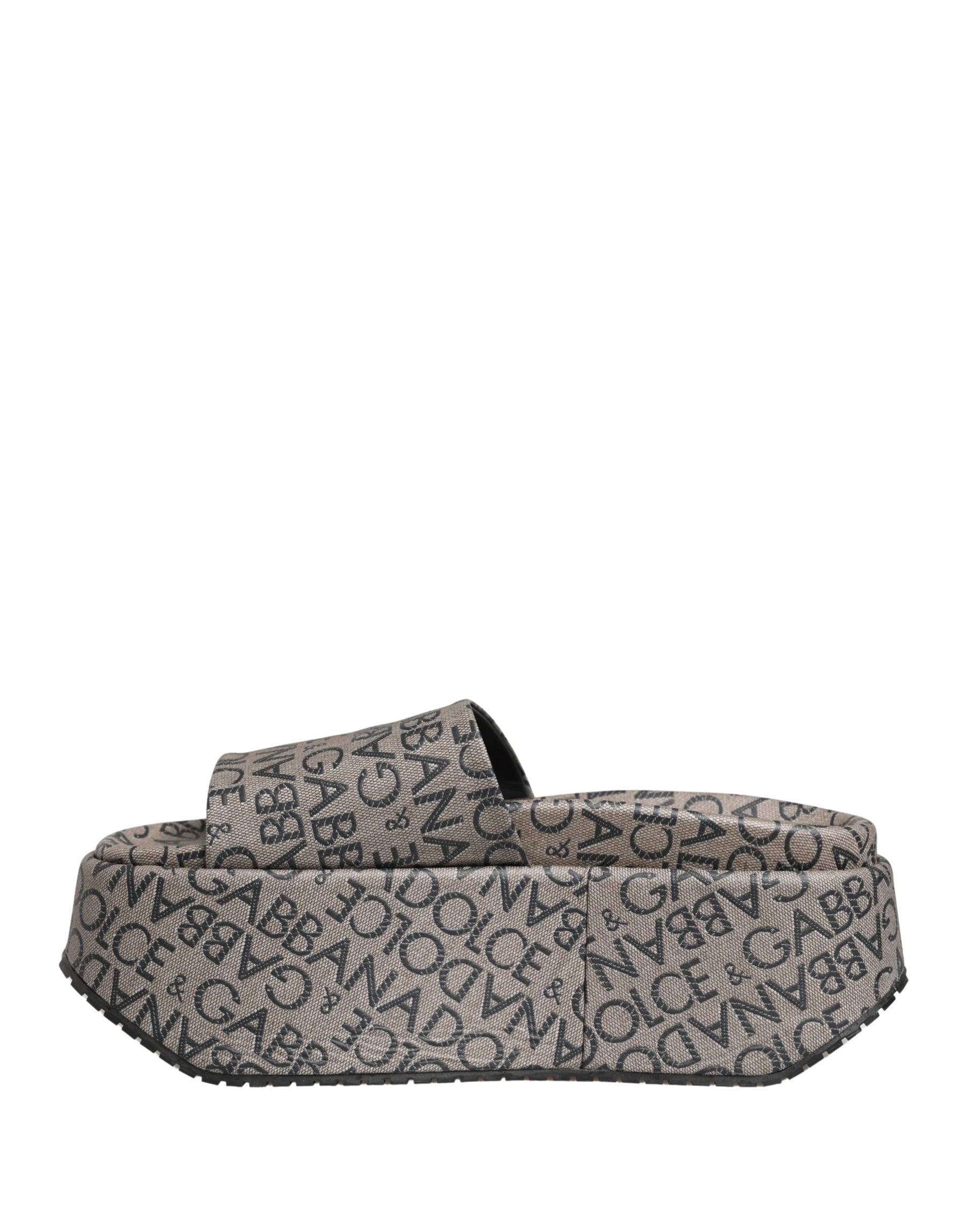 Dolce & Gabbana Gray Leather Monogram Logo Sandals Shoes | Regal Royce