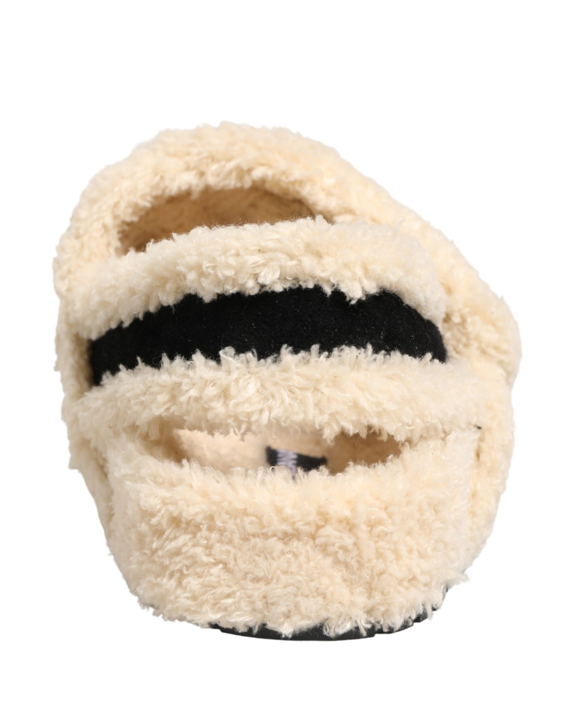 Dolce & Gabbana Beige Black Faux Fur Flats Men Sandals Shoes | Regal Royce