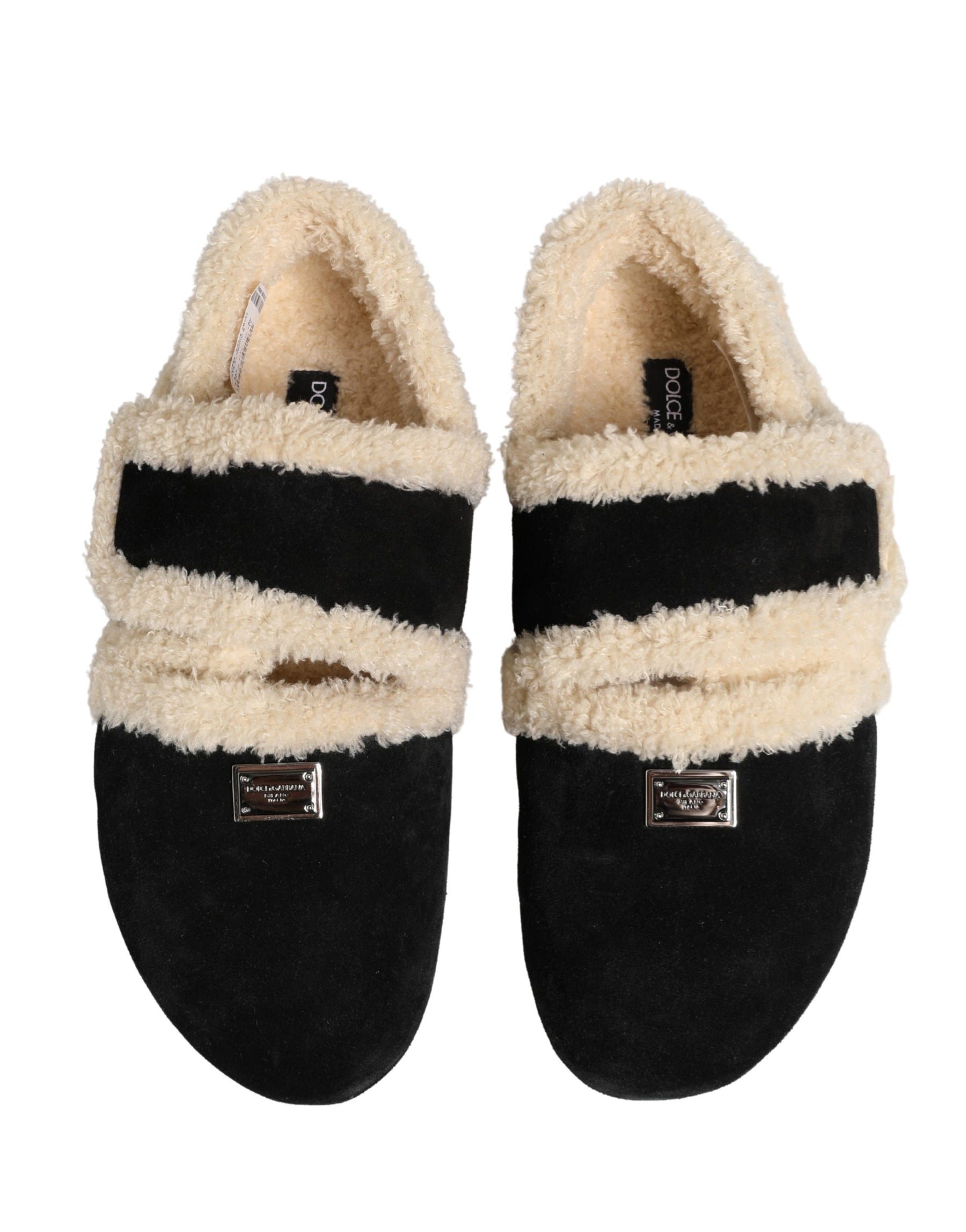 Dolce & Gabbana Beige Black Faux Fur Flats Men Sandals Shoes | Regal Royce