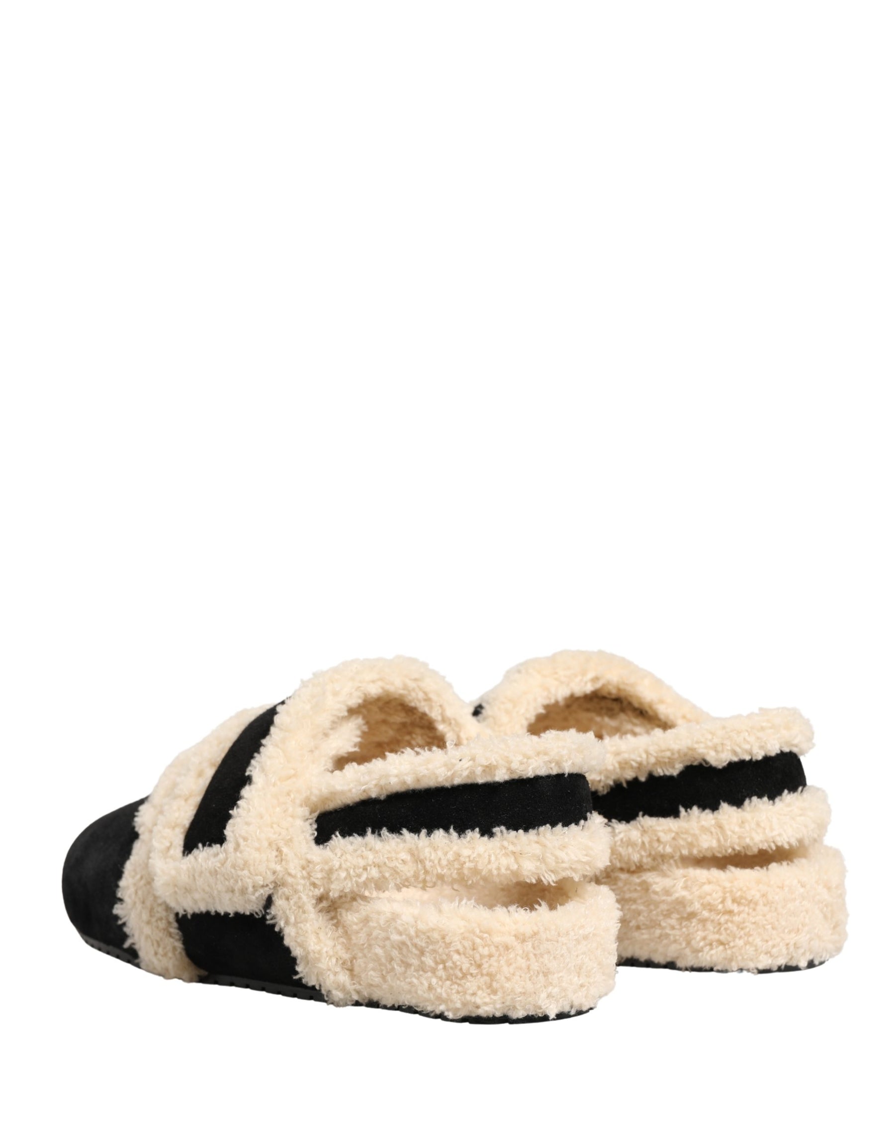 Dolce & Gabbana Beige Black Faux Fur Flats Men Sandals Shoes | Regal Royce