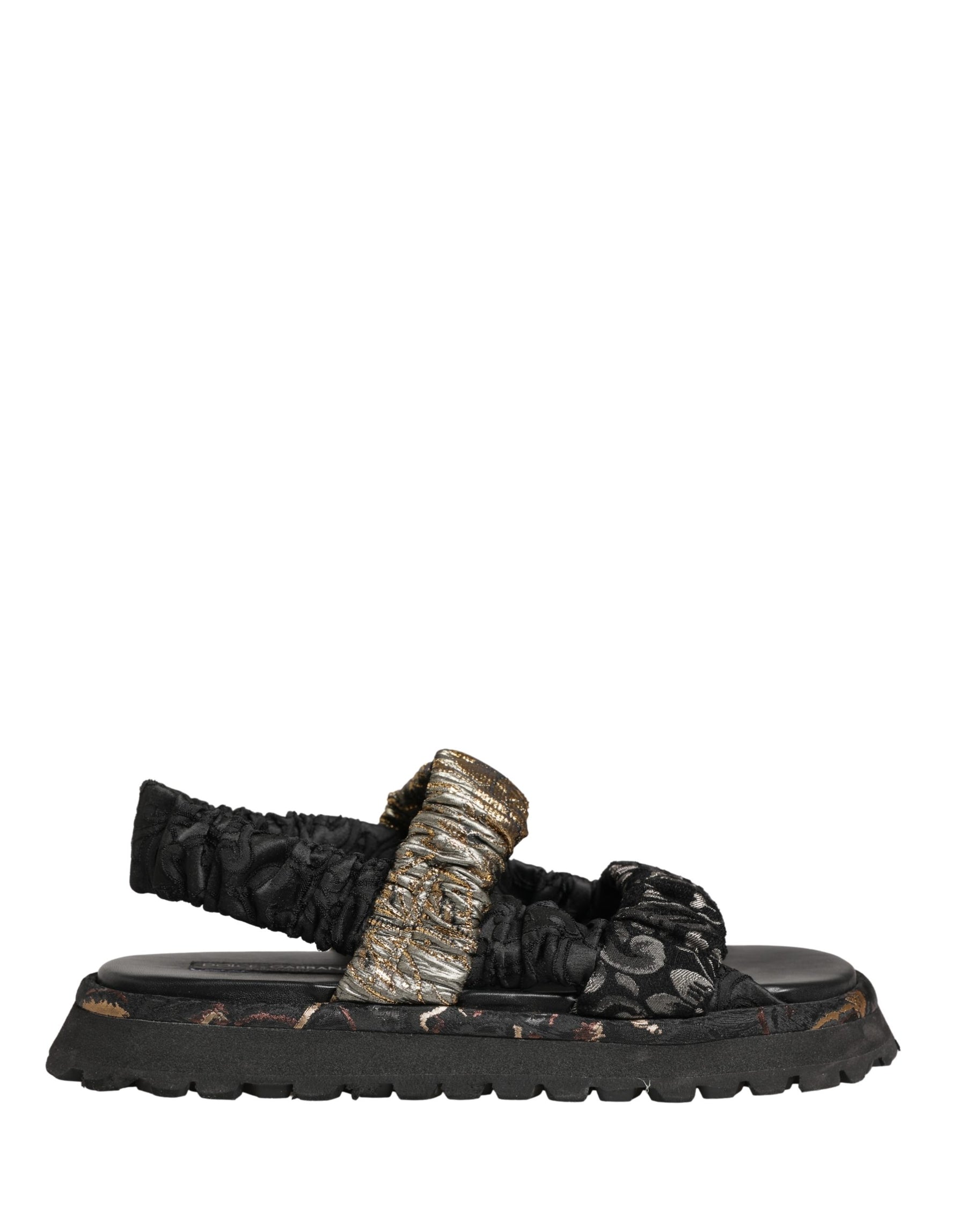 Dolce & Gabbana Black Ruching Detail Flats Men Sandals Shoes | Regal Royce