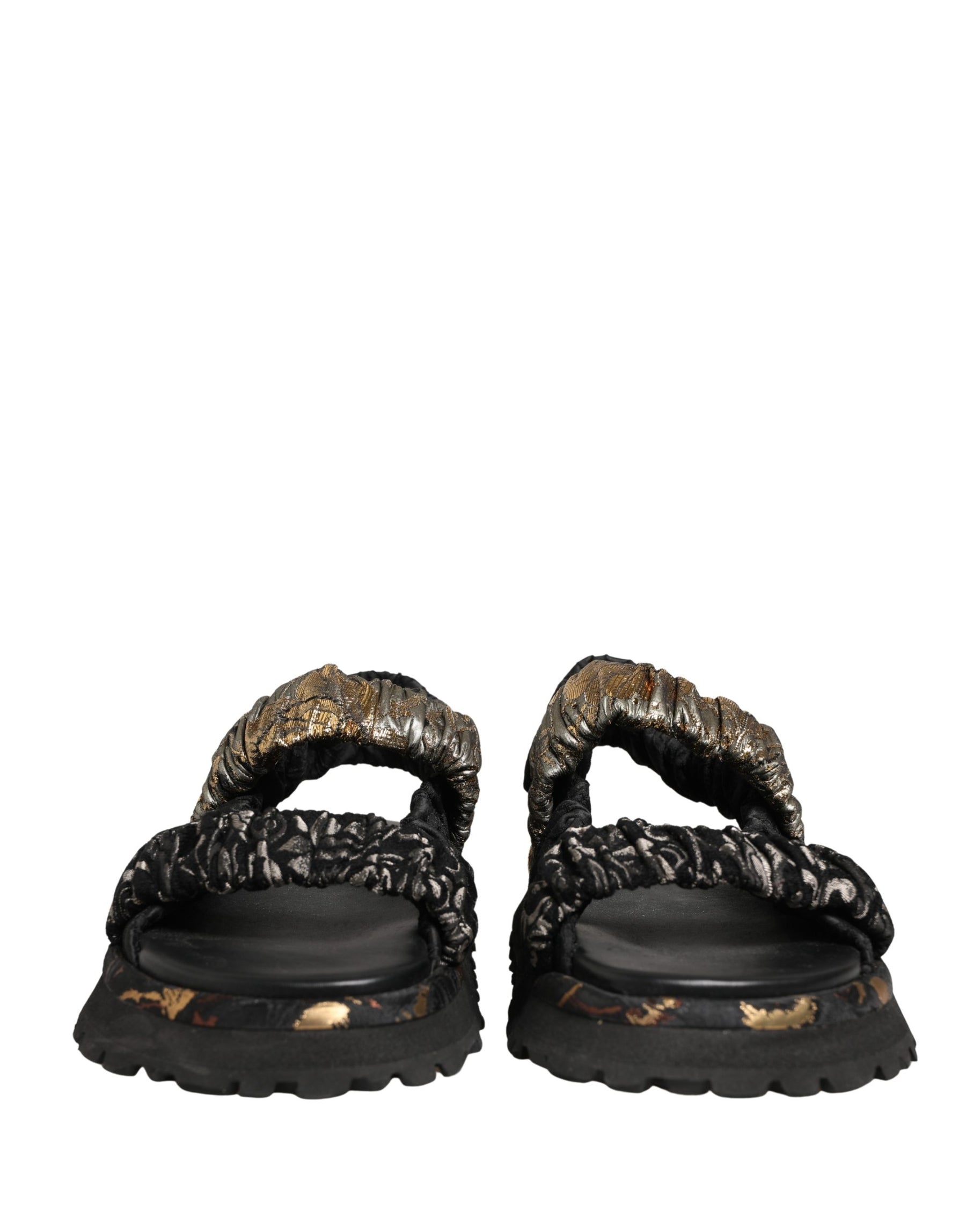 Dolce & Gabbana Black Ruching Detail Flats Men Sandals Shoes | Regal Royce