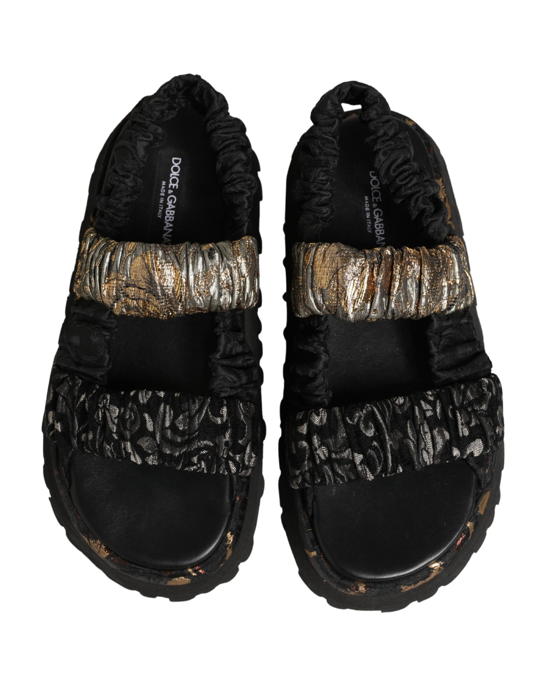 Dolce & Gabbana Black Ruching Detail Flats Men Sandals Shoes | Regal Royce