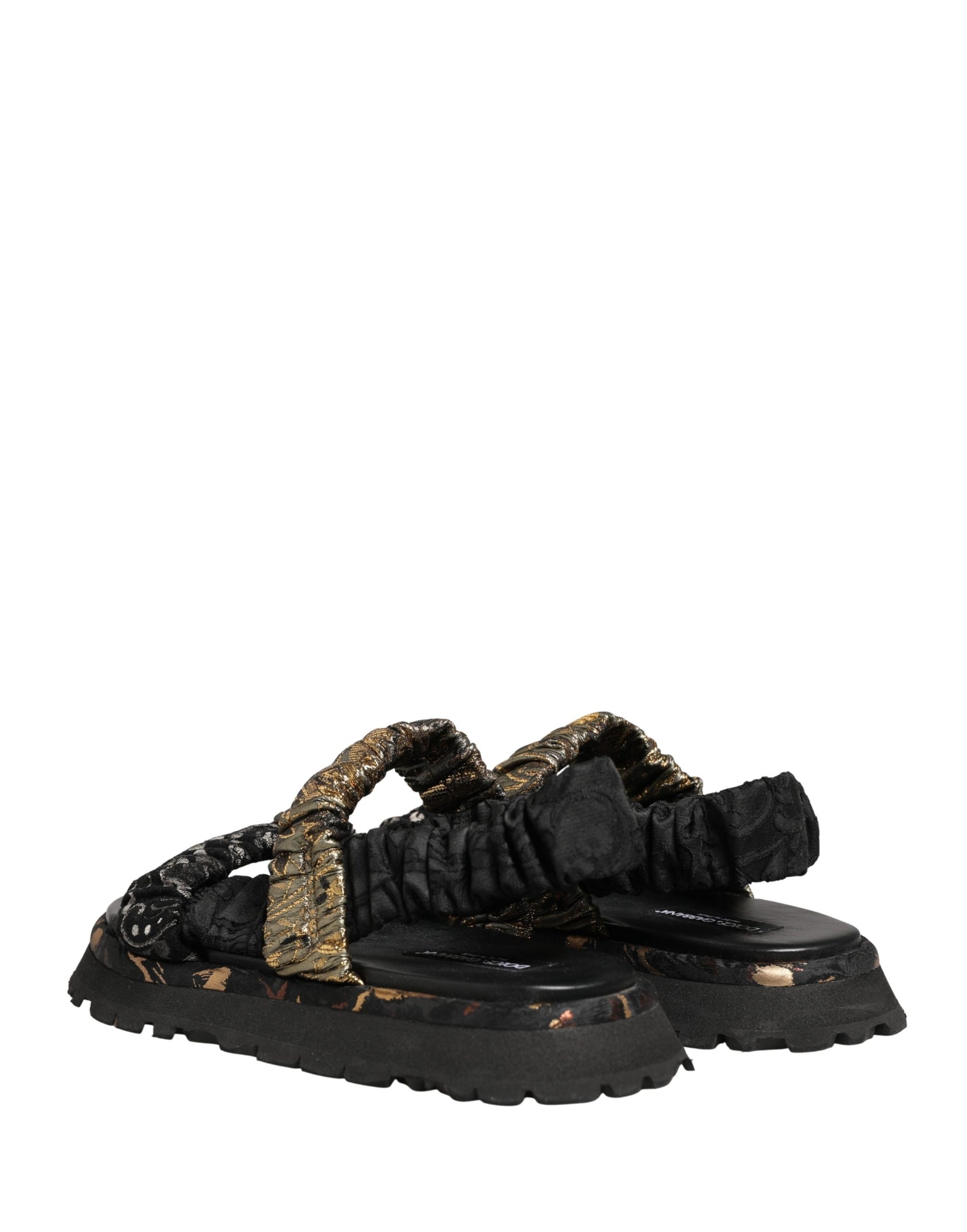 Dolce & Gabbana Black Ruching Detail Flats Men Sandals Shoes | Regal Royce