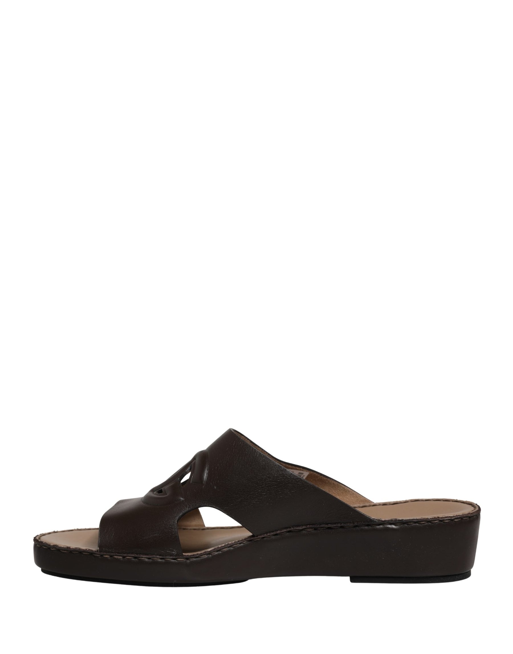 Dolce & Gabbana Brown Leather Cutout DG Logo Sandals Shoes | Regal Royce