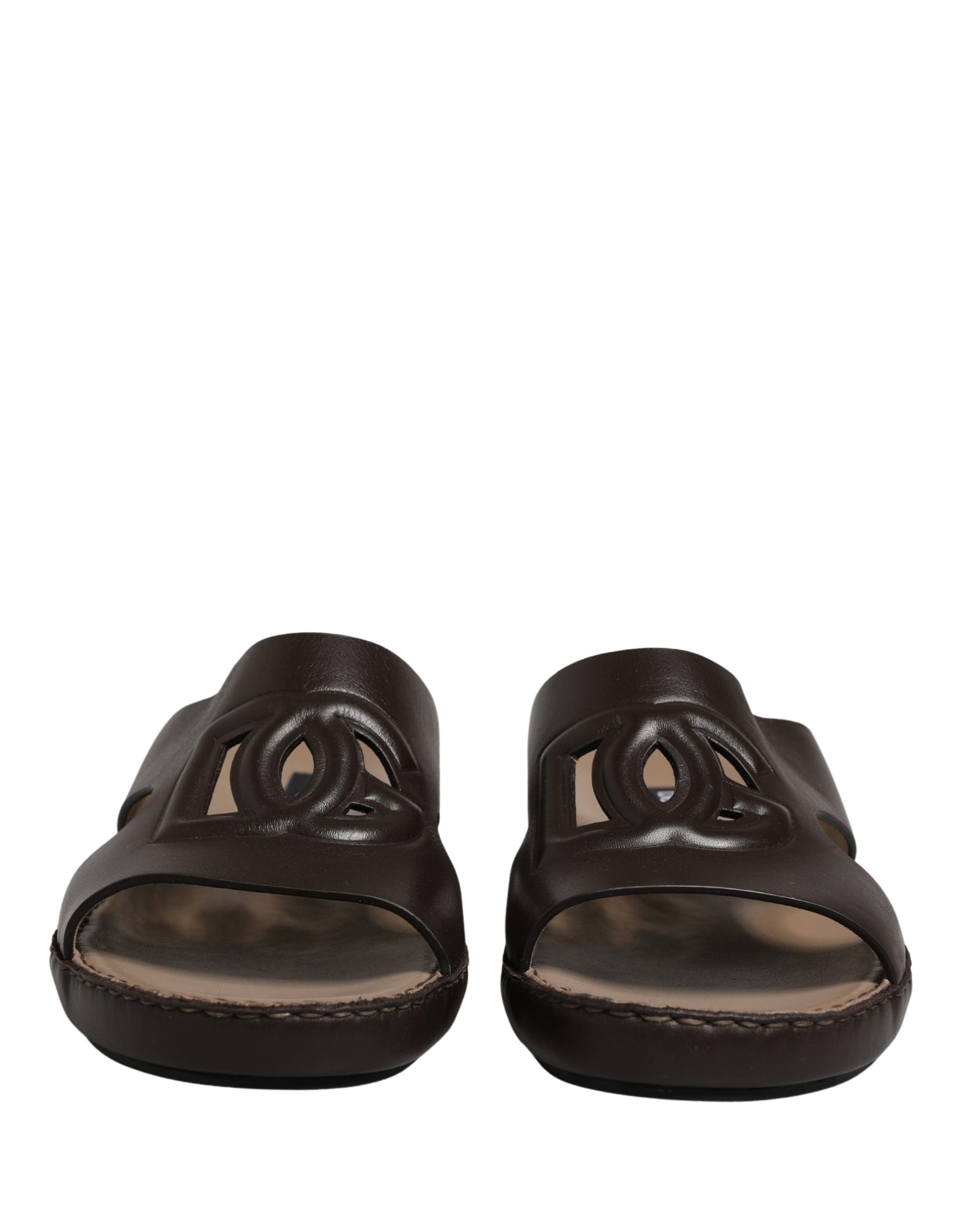 Dolce & Gabbana Brown Leather Cutout DG Logo Sandals Shoes | Regal Royce