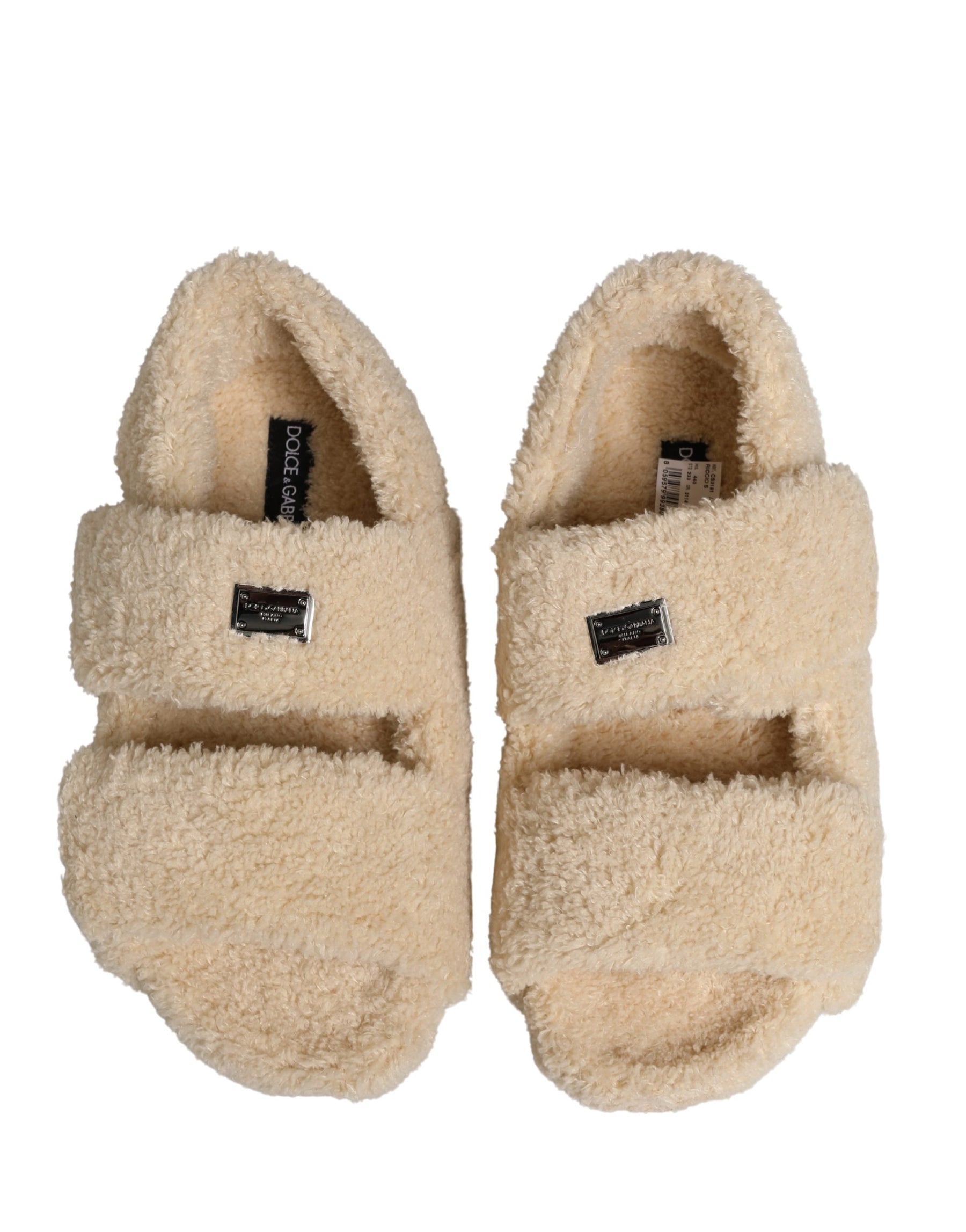 Dolce & Gabbana Beige Faux Fur Slides Men Flats Sandals Shoes | Regal Royce