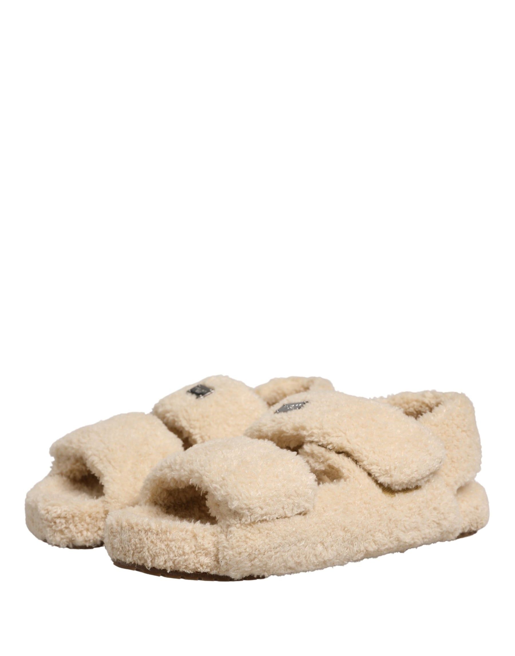 Dolce & Gabbana Beige Faux Fur Slides Men Flats Sandals Shoes | Regal Royce
