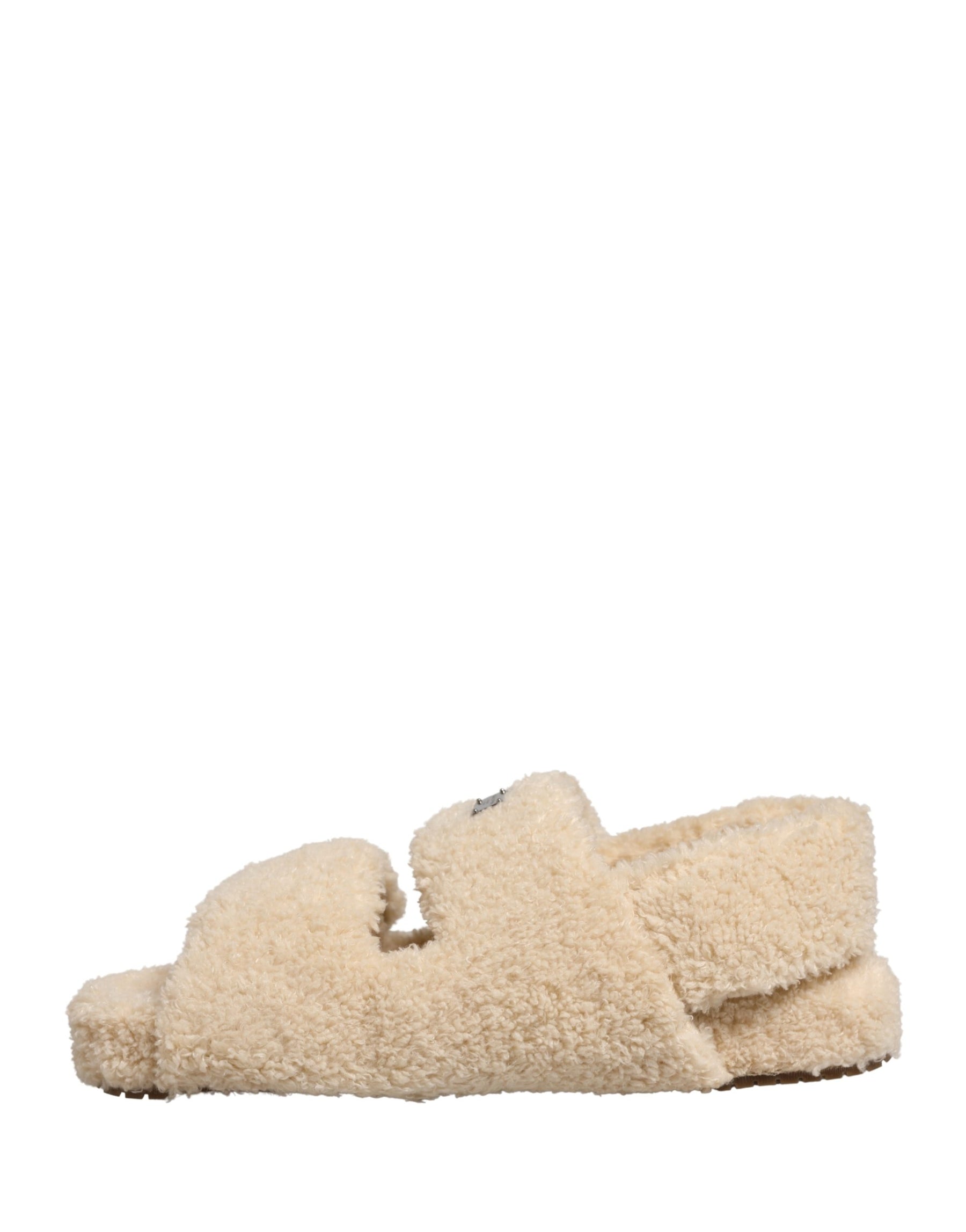 Dolce & Gabbana Beige Faux Fur Slides Men Flats Sandals Shoes | Regal Royce