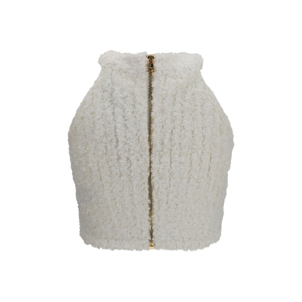 Balmain White Viscose Sleeveles T-Shirt | Regal Royce