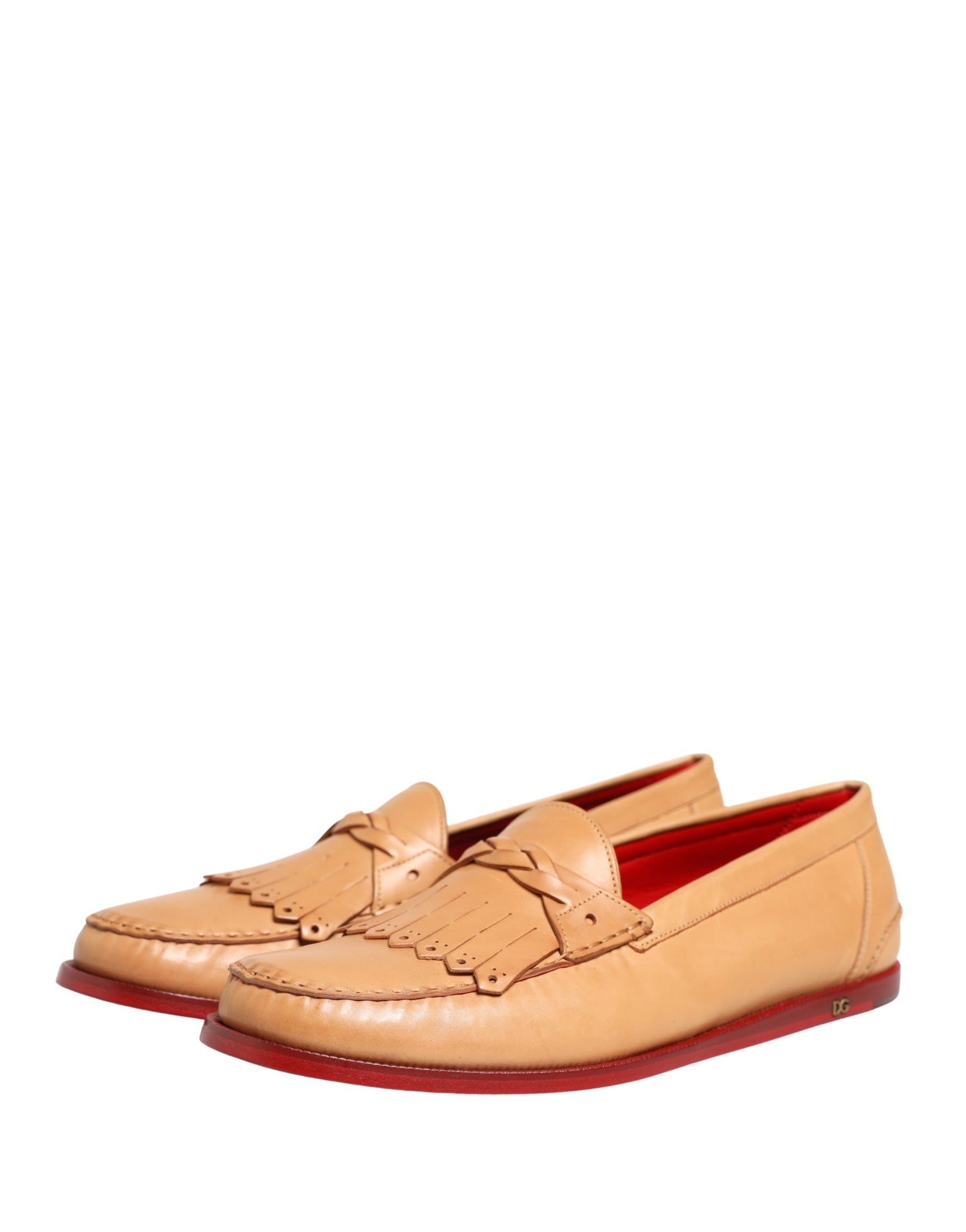 Dolce & Gabbana Beige Tassel Leather Men Slip On Loafers Shoes | Regal Royce