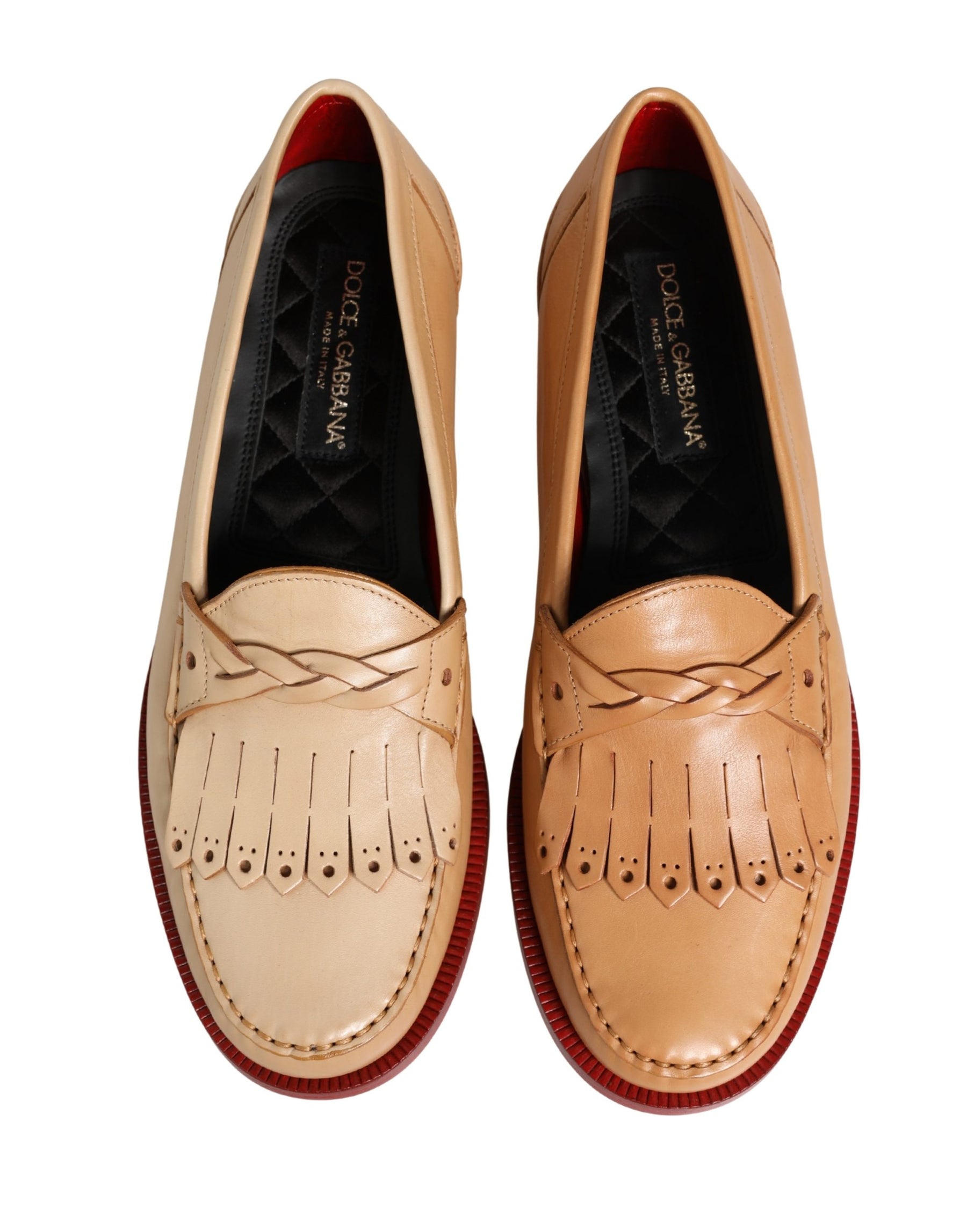Dolce & Gabbana Beige Tassel Leather Men Slip On Loafers Shoes | Regal Royce