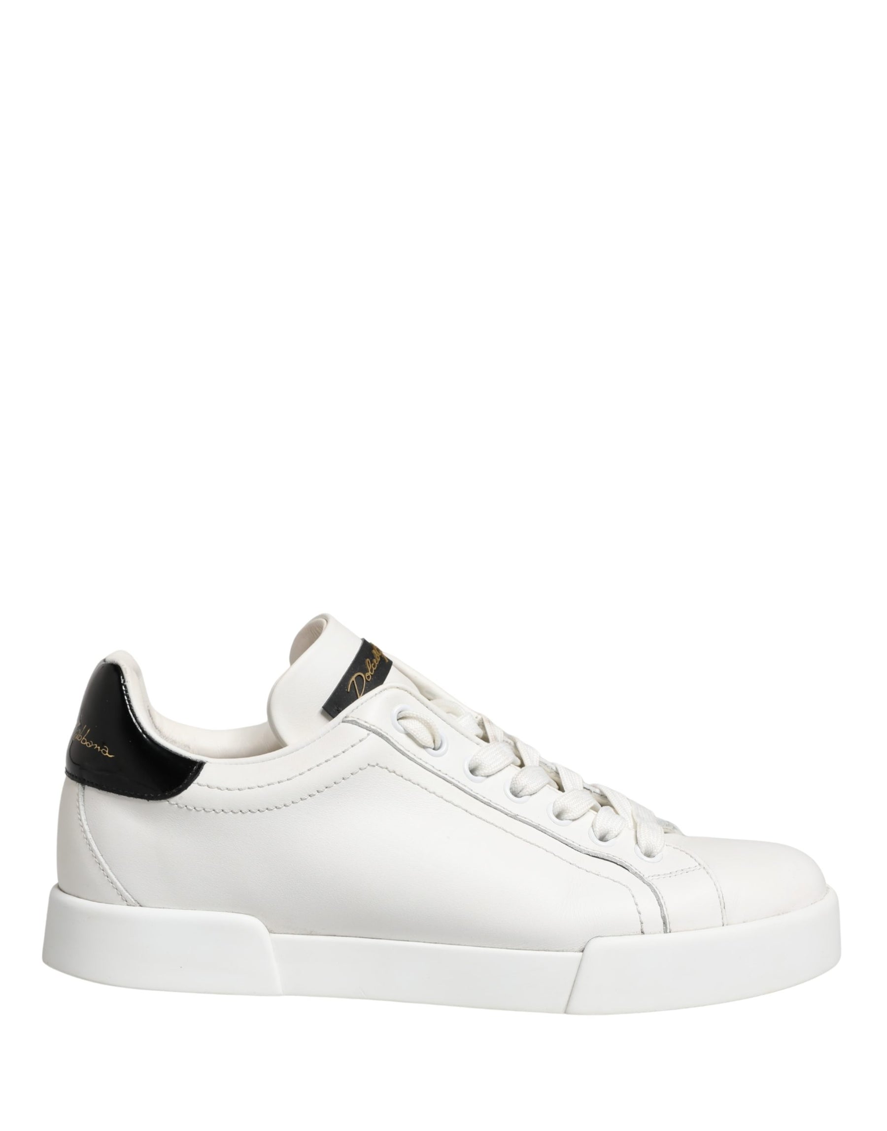 Dolce & Gabbana White Black Portofino Leather Sneakers Shoes | Regal Royce