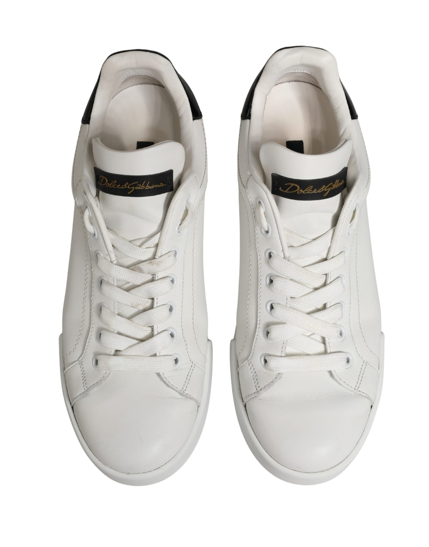 Dolce & Gabbana White Black Portofino Leather Sneakers Shoes | Regal Royce