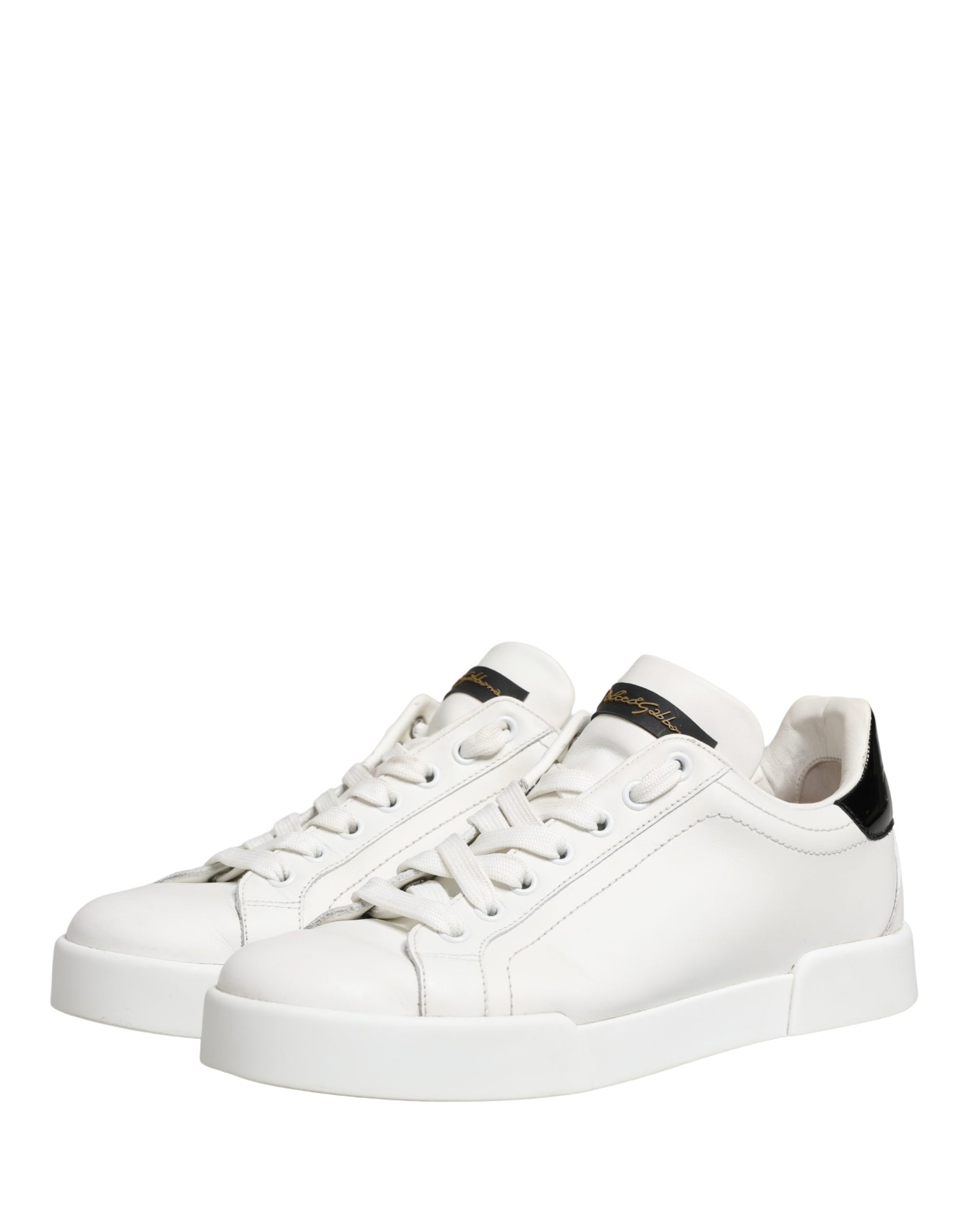 Dolce & Gabbana White Black Portofino Leather Sneakers Shoes | Regal Royce