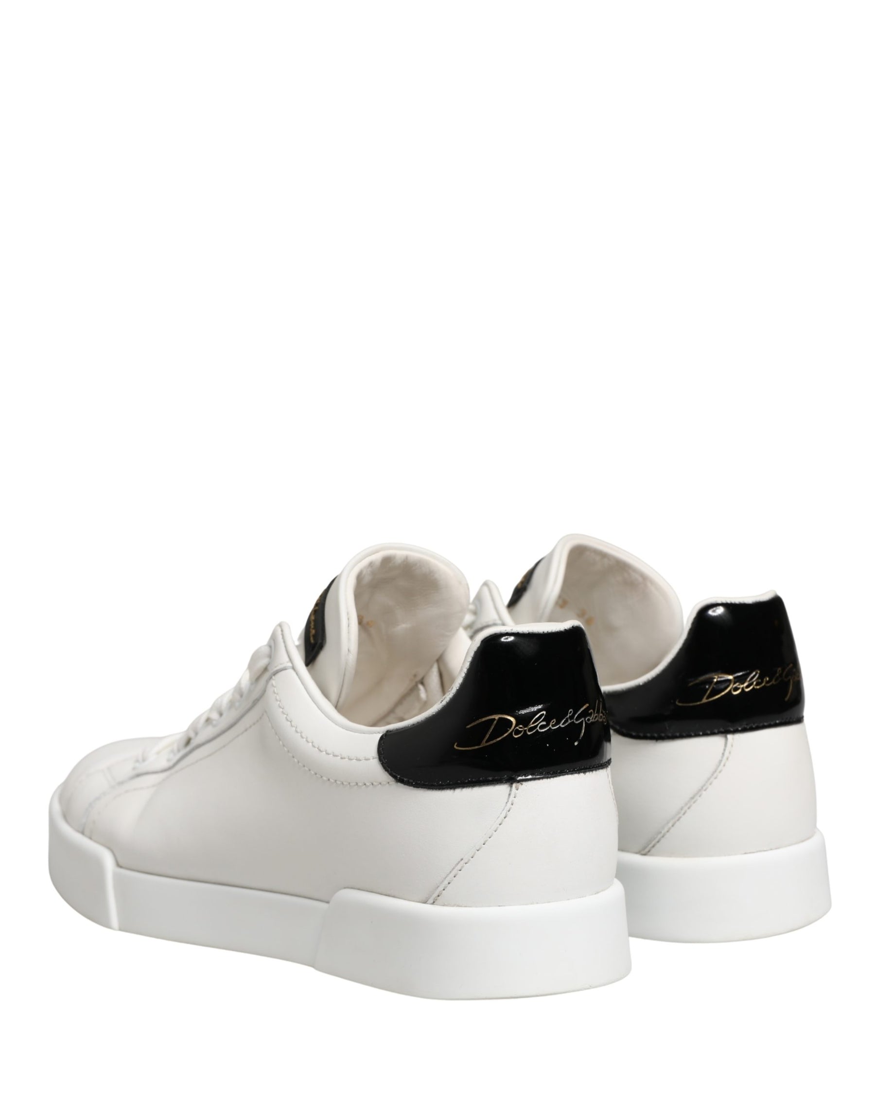 Dolce & Gabbana White Black Portofino Leather Sneakers Shoes | Regal Royce