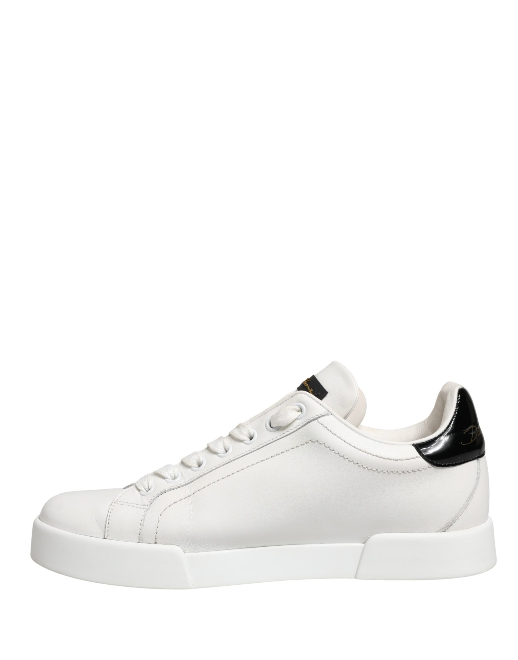 Dolce & Gabbana White Black Portofino Leather Sneakers Shoes | Regal Royce