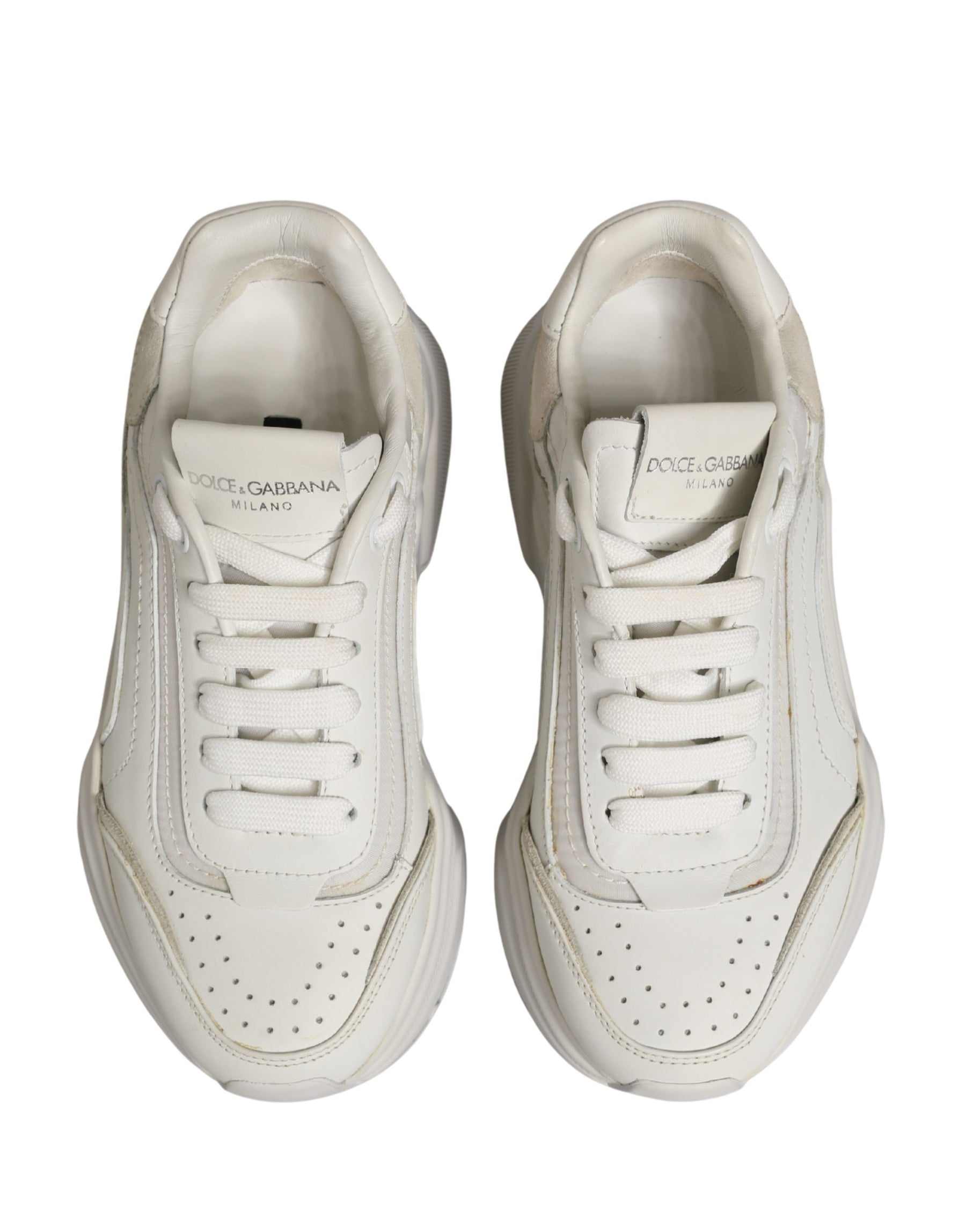 Dolce & Gabbana White Leather Daymaster Low Top Sneakers Shoes | Regal Royce