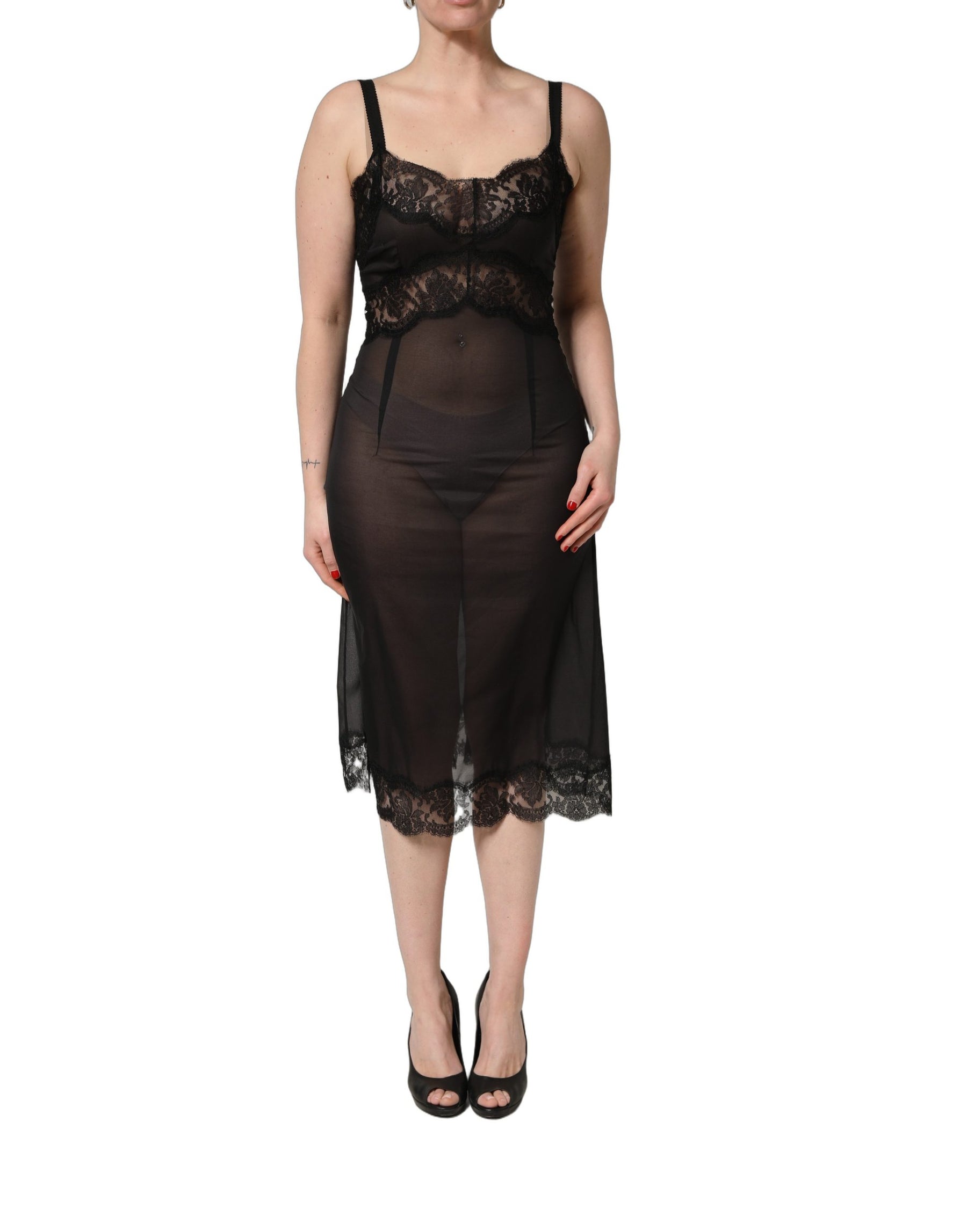 Dolce & Gabbana Black Silk Lace Slip Lingerie Chemise Sleepwear | Regal Royce