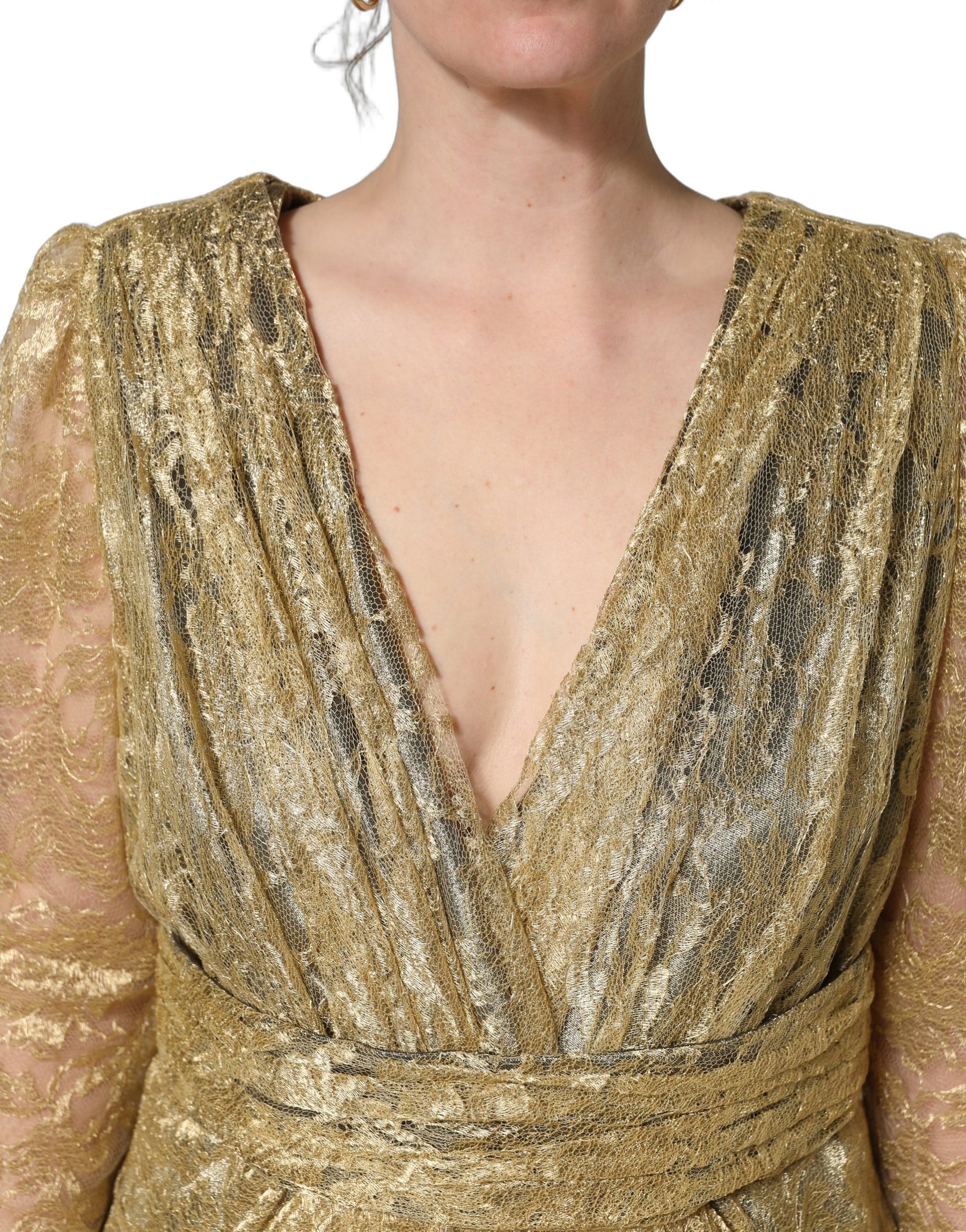 Dolce & Gabbana Gold Sheer Lace Crystal Embellished Dress | Regal Royce
