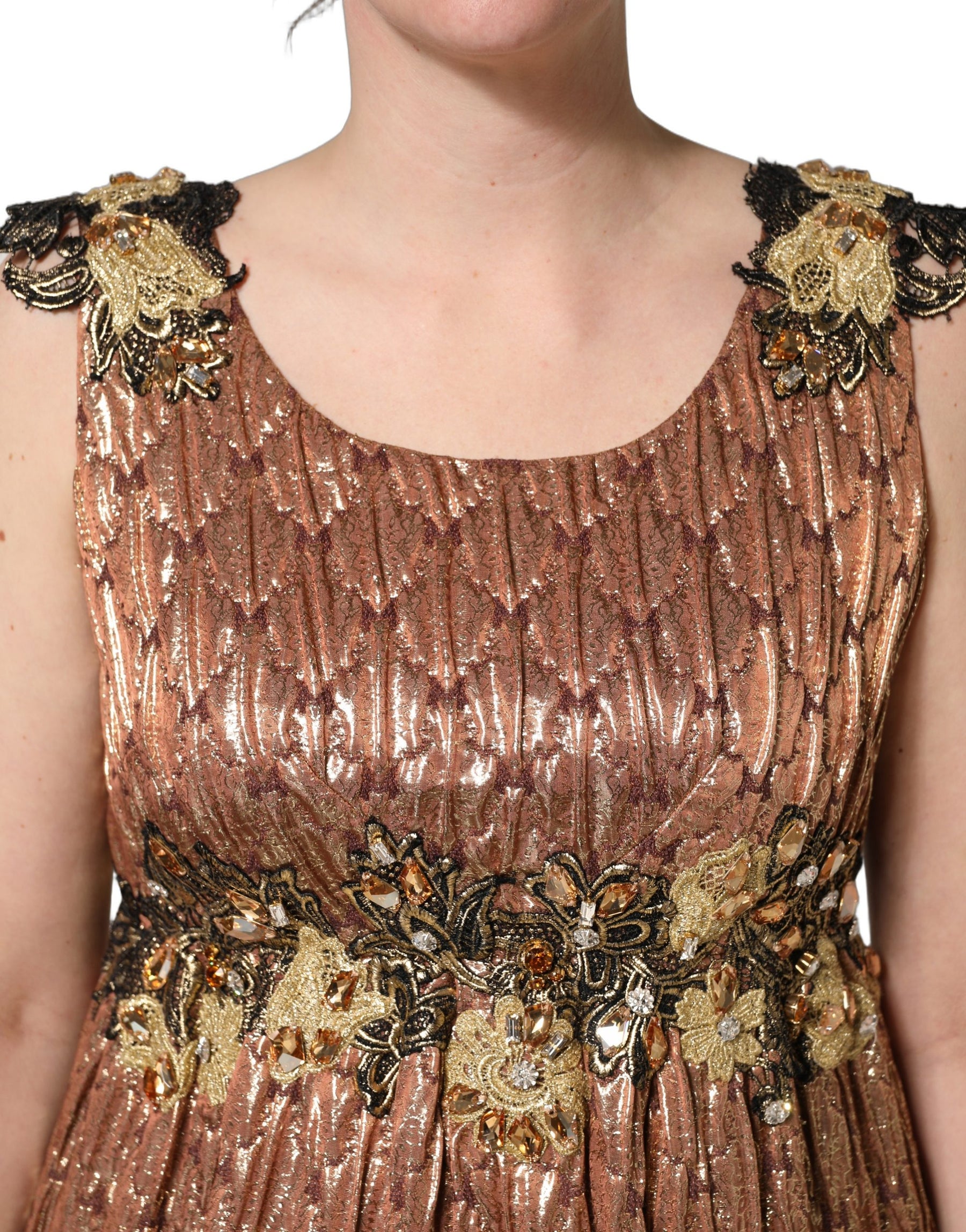 Dolce & Gabbana Brown Metallic Crystal Evening Gown Dress | Regal Royce