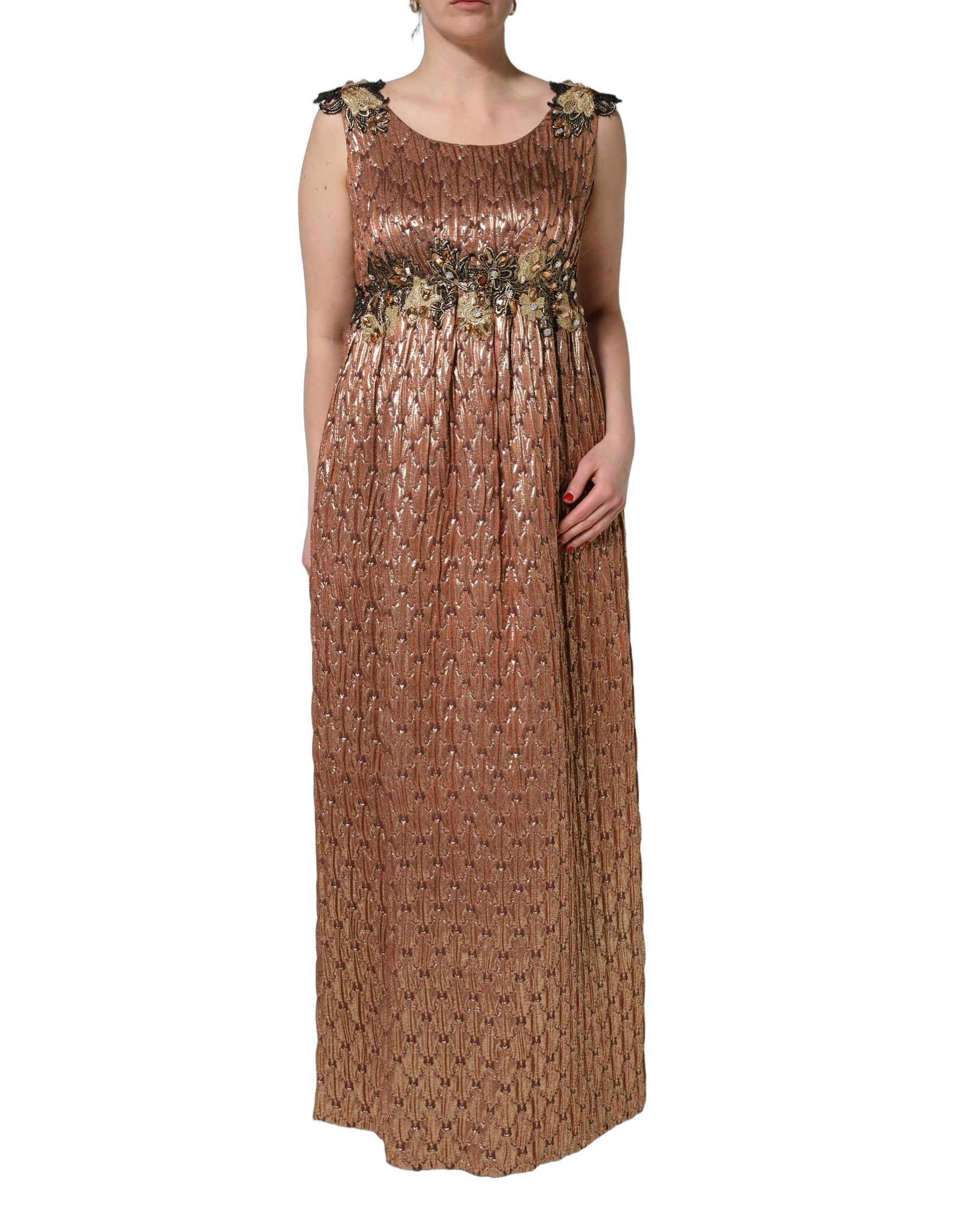 Dolce & Gabbana Brown Metallic Crystal Evening Gown Dress | Regal Royce