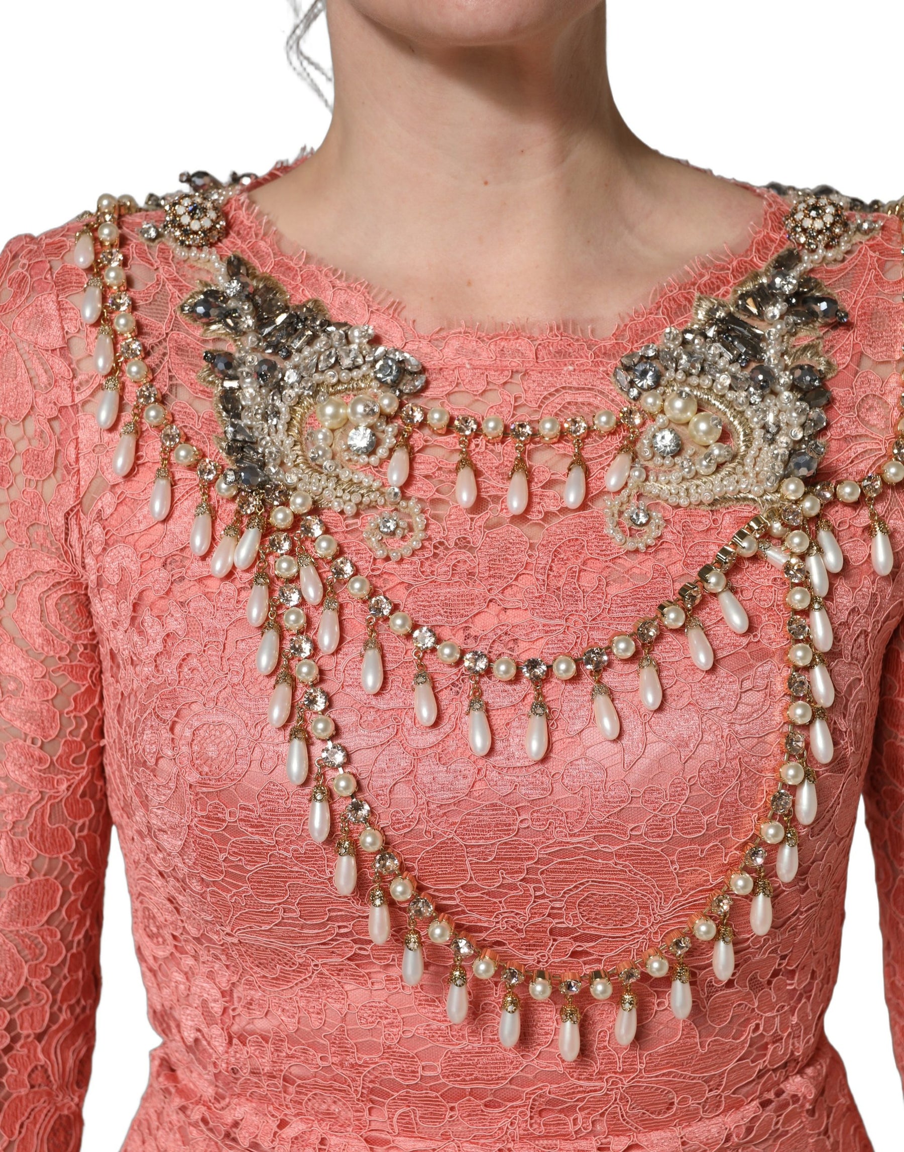 Dolce & Gabbana Pink Embellished Mermaid Lace Gown Dress | Regal Royce