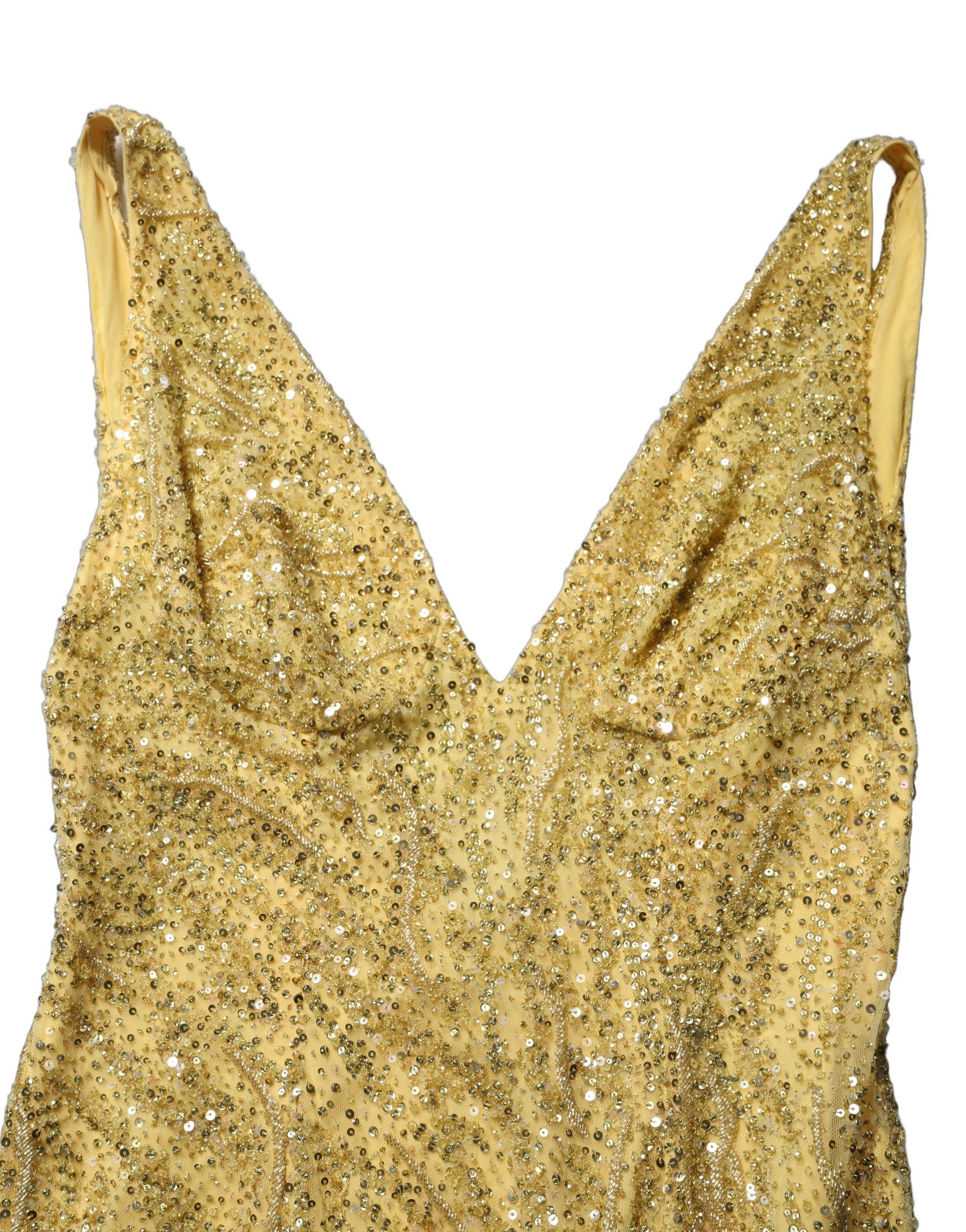Dolce & Gabbana Gold V-neckline Mermaid Sequinned Gown Dress | Regal Royce
