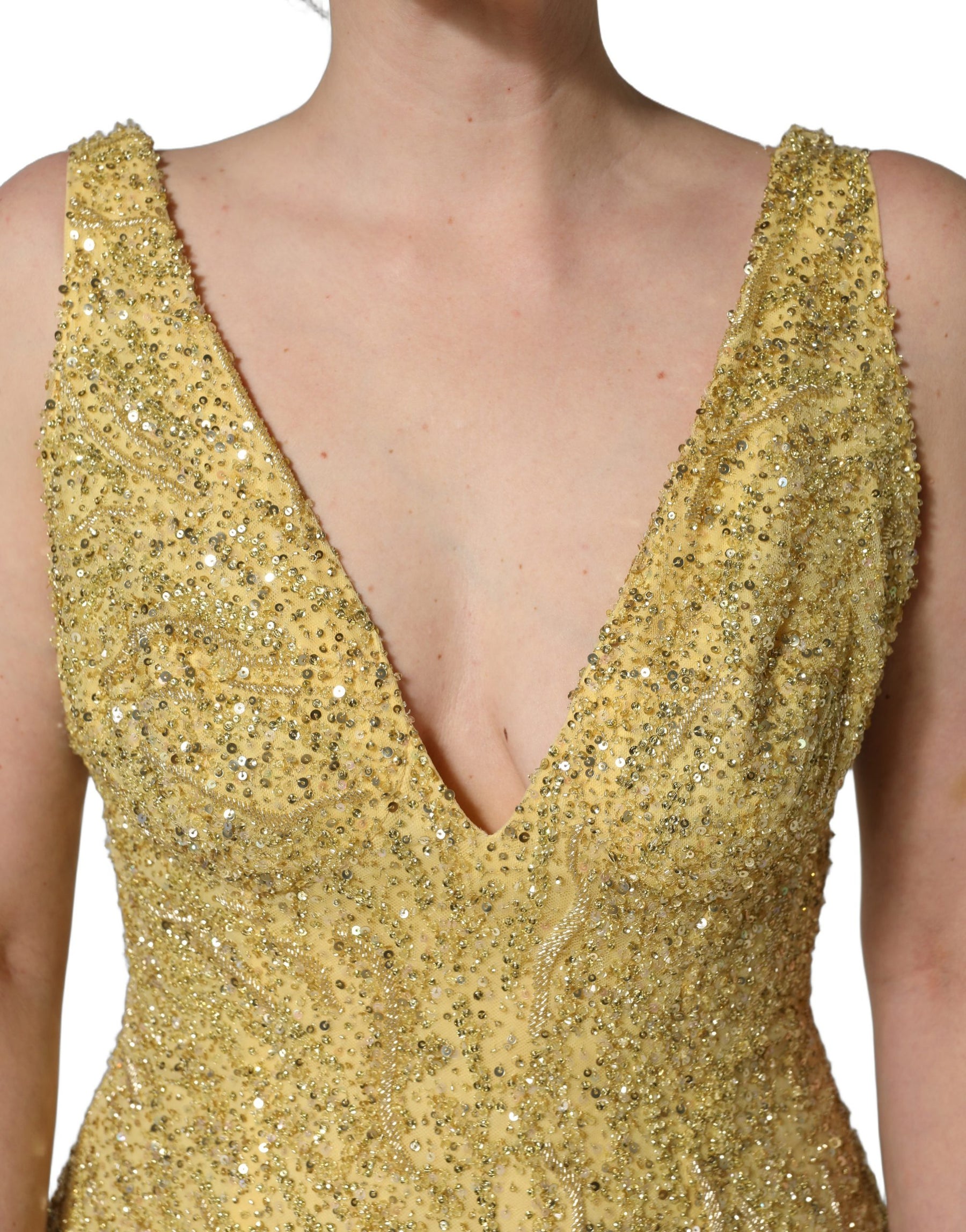 Dolce & Gabbana Gold V-neckline Mermaid Sequinned Gown Dress | Regal Royce