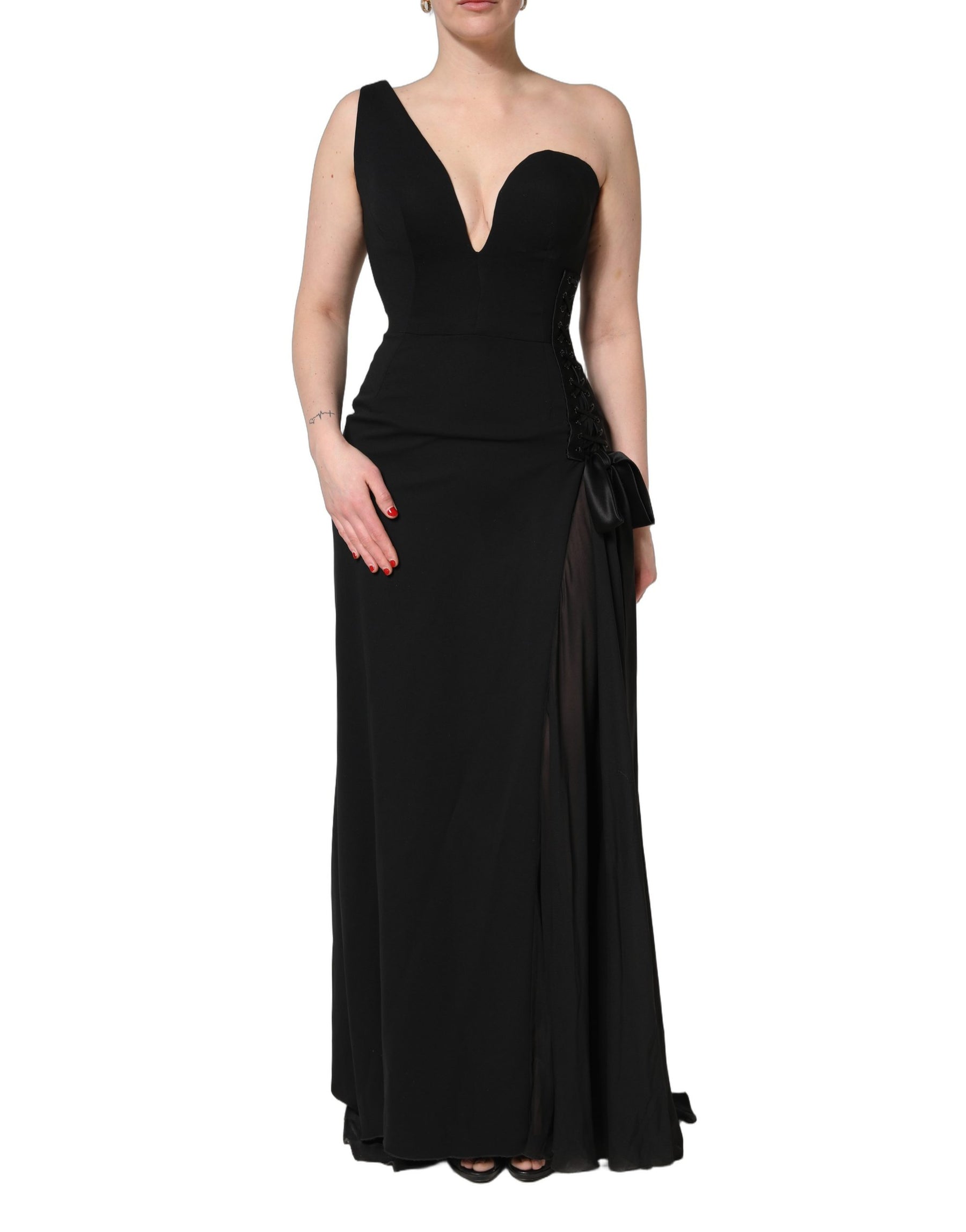 Dolce & Gabbana Black One Shoulder Neckline Long Gown Dress | Regal Royce