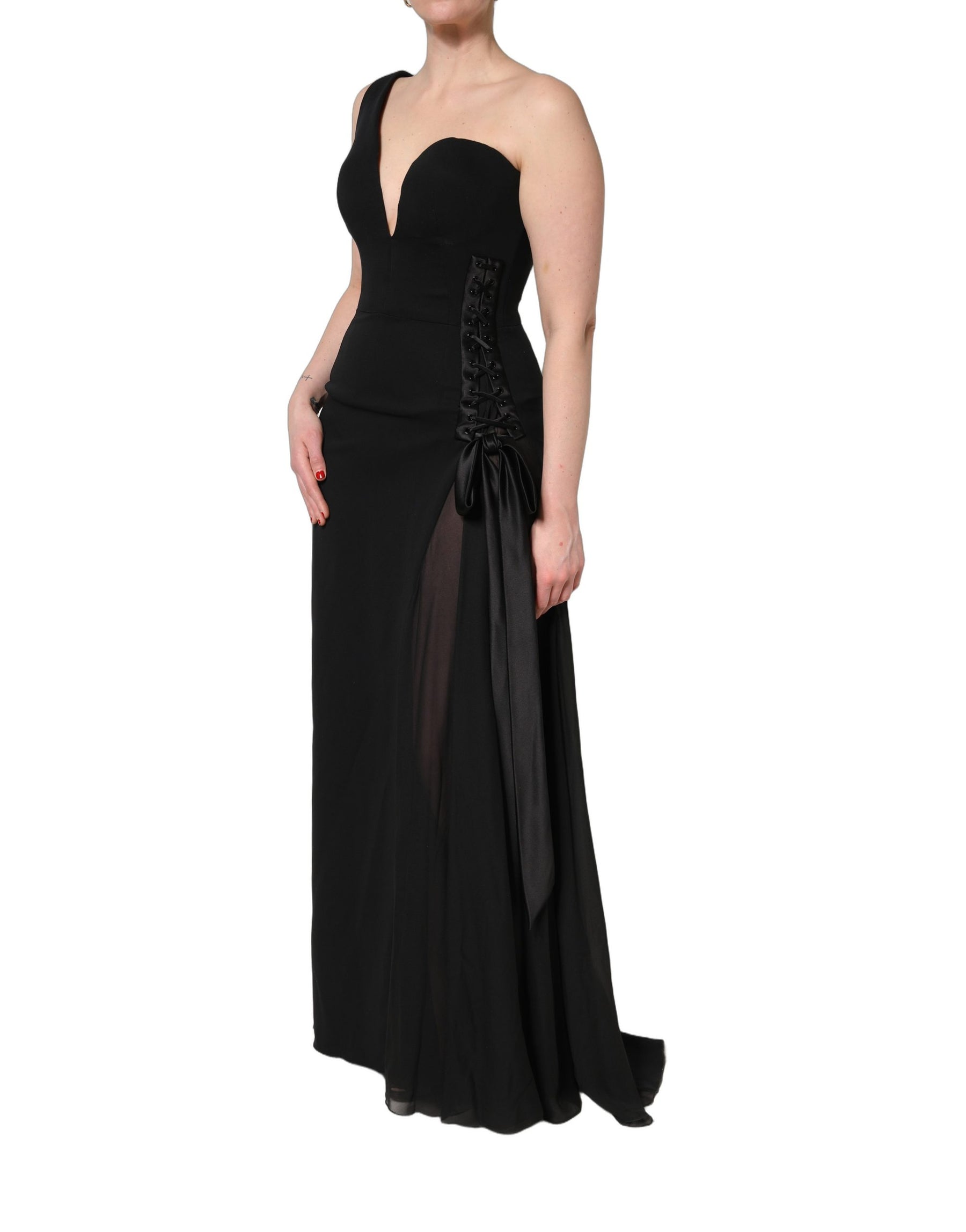 Dolce & Gabbana Black One Shoulder Neckline Long Gown Dress | Regal Royce
