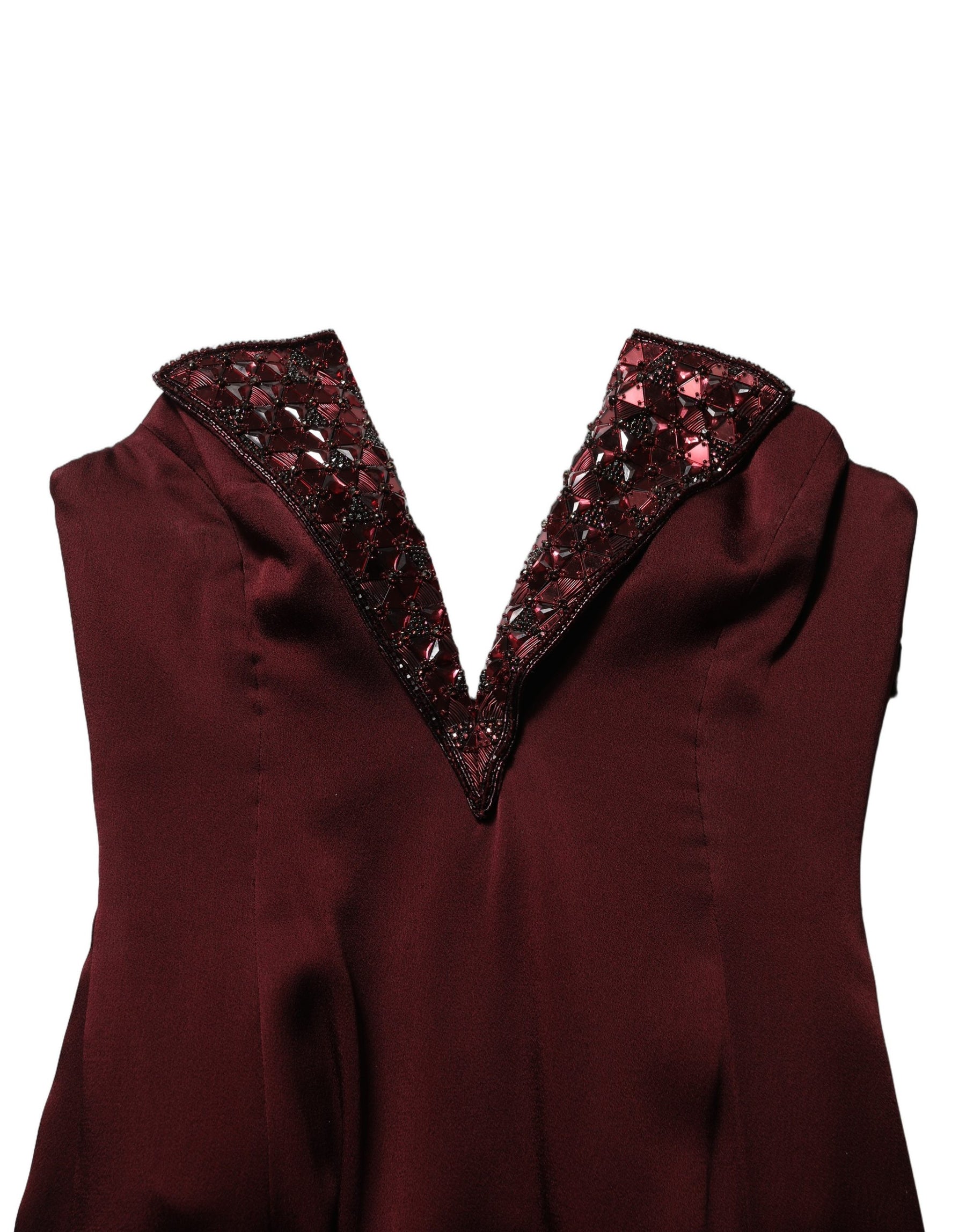 Dolce & Gabbana Maroon Embellished Vneck Evening Gown Dress | Regal Royce
