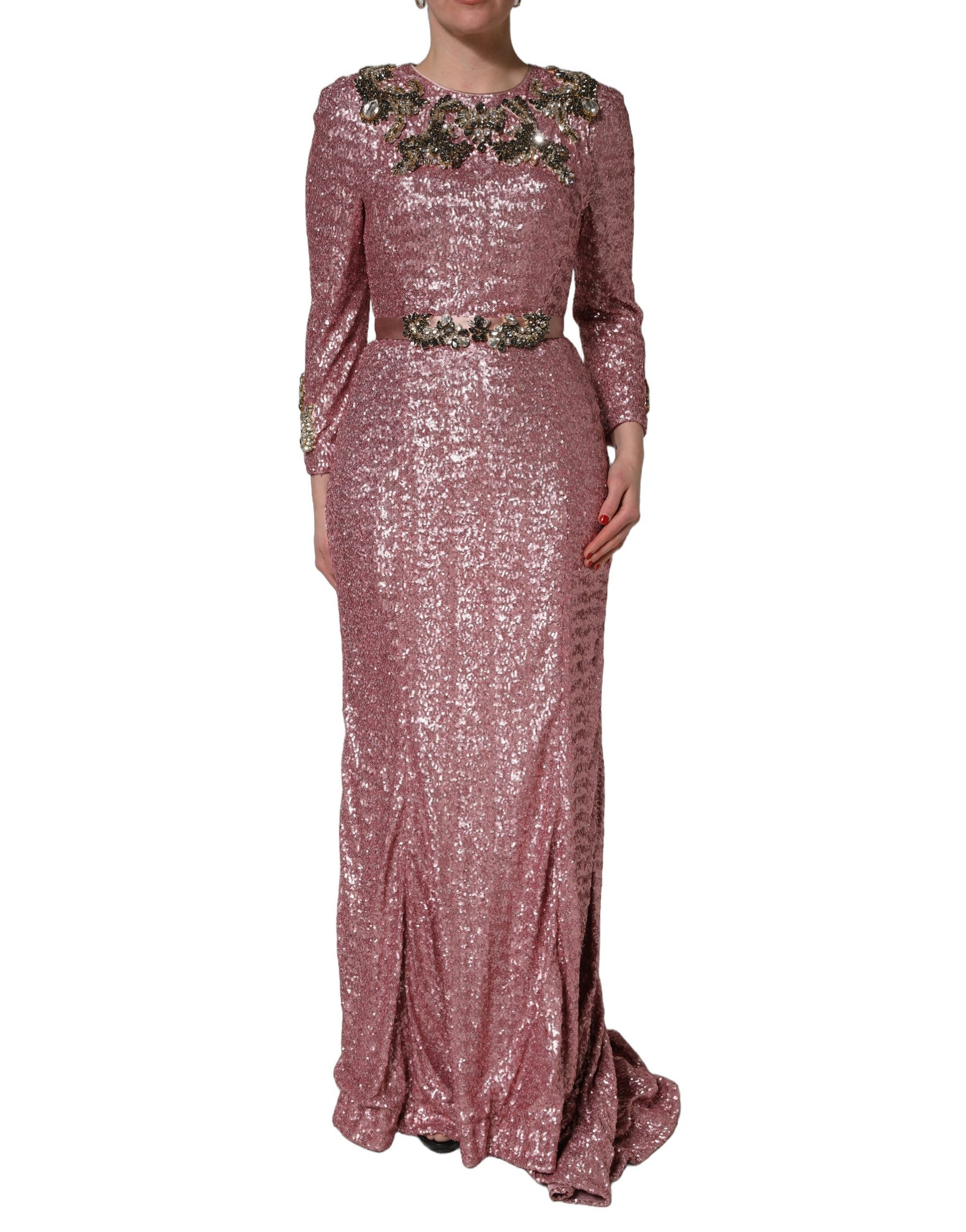 Dolce & Gabbana Pink Embellished Sequined Evening Gown Dress | Regal Royce