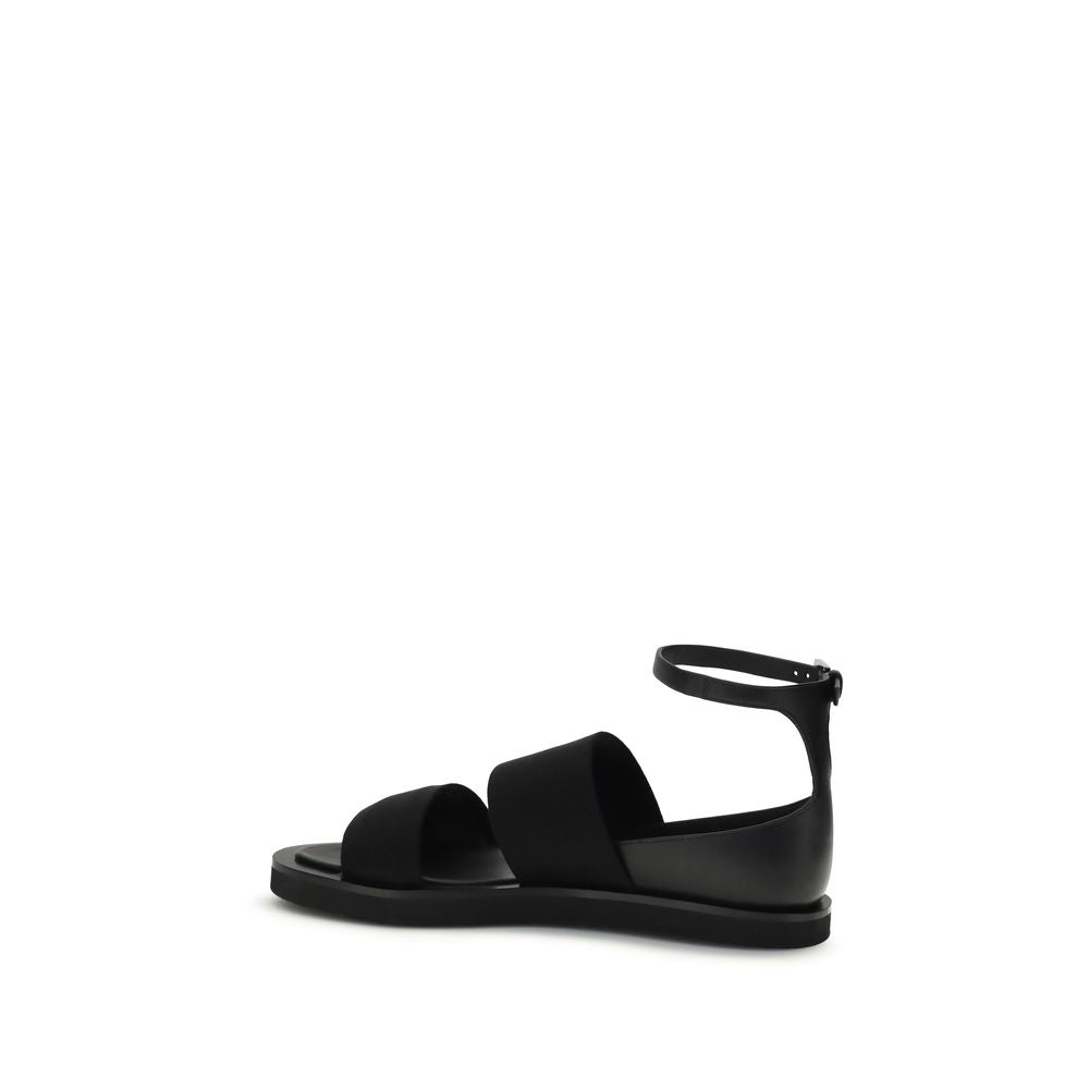 Max Mara Black Calf Leather Bos Taurus Flat Sandals | Regal Royce