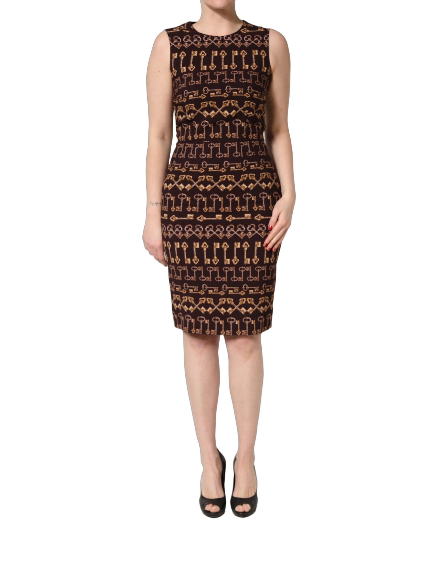 Dolce & Gabbana Brown Keys Fitted Sheath Knee Length Dress | Regal Royce